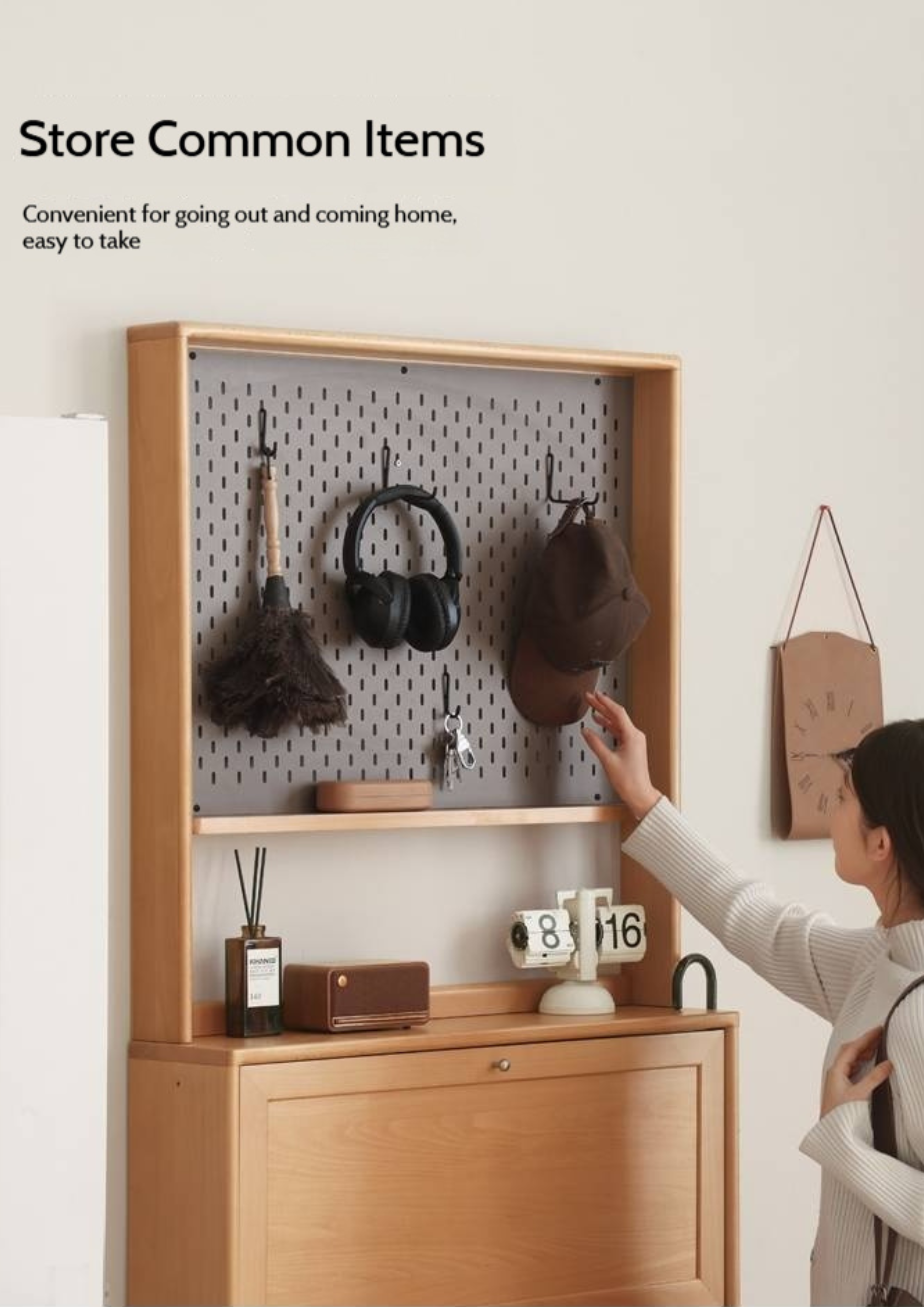 Beech Solid Wood Ultra-Thin Flip Bucket Shoe Cabinet