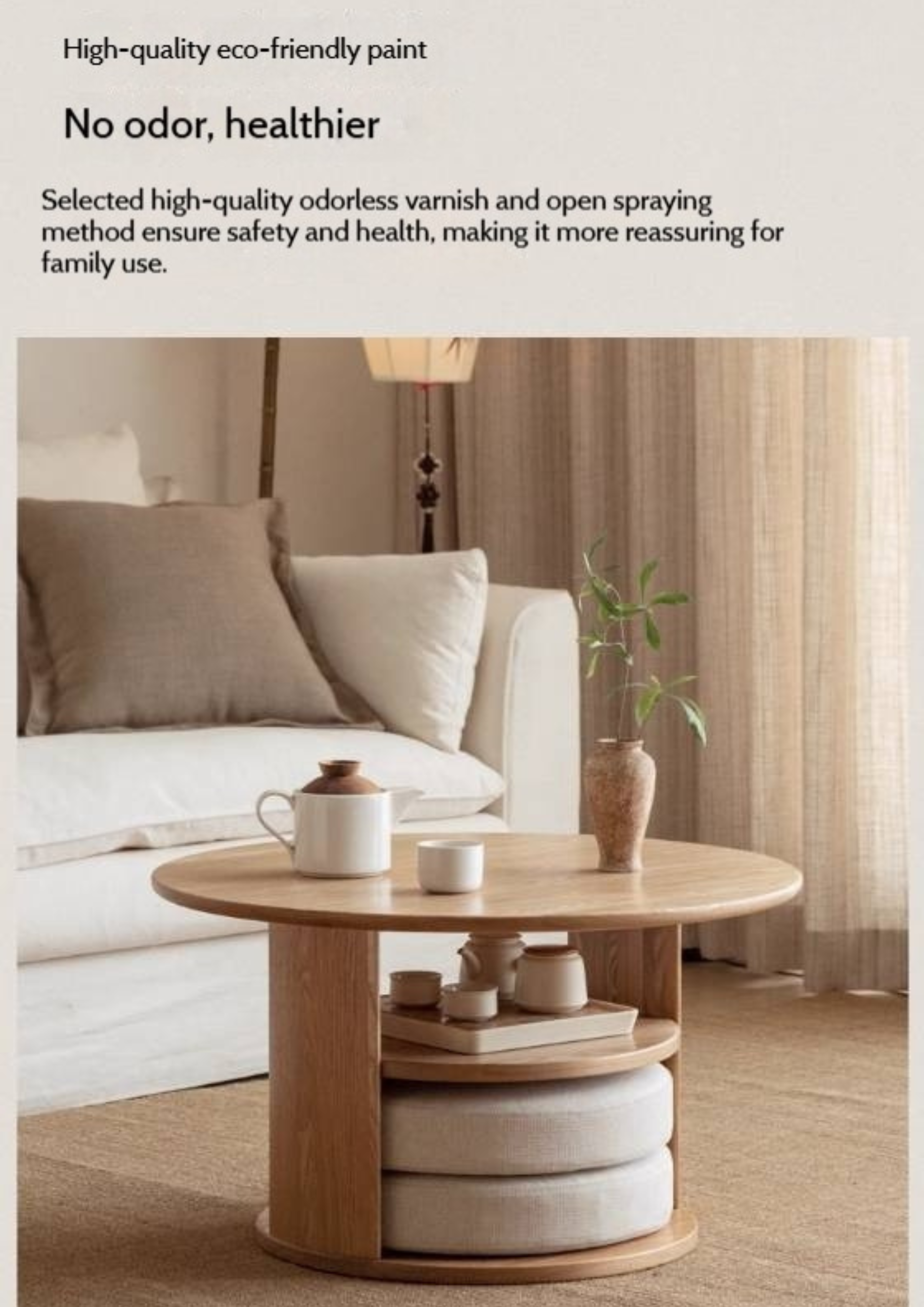 Pine Solid Wood Round Tea Table