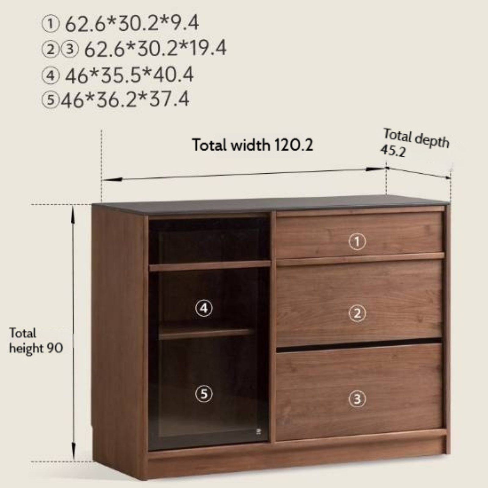 Black Walnut, Ash Solid Wood Light Luxury Style Rock Board Sideboard