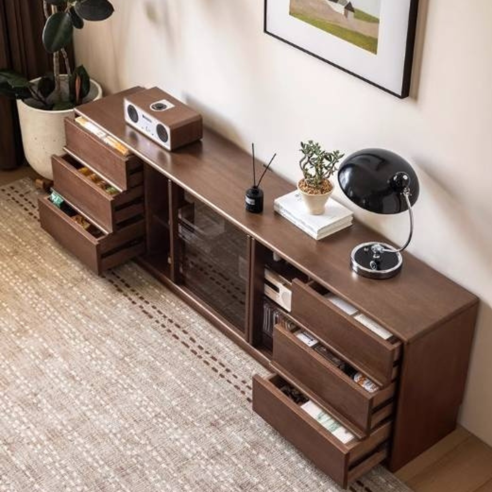 Golden Sandalwood, Black Walnut Solid Wood TV Cabinet