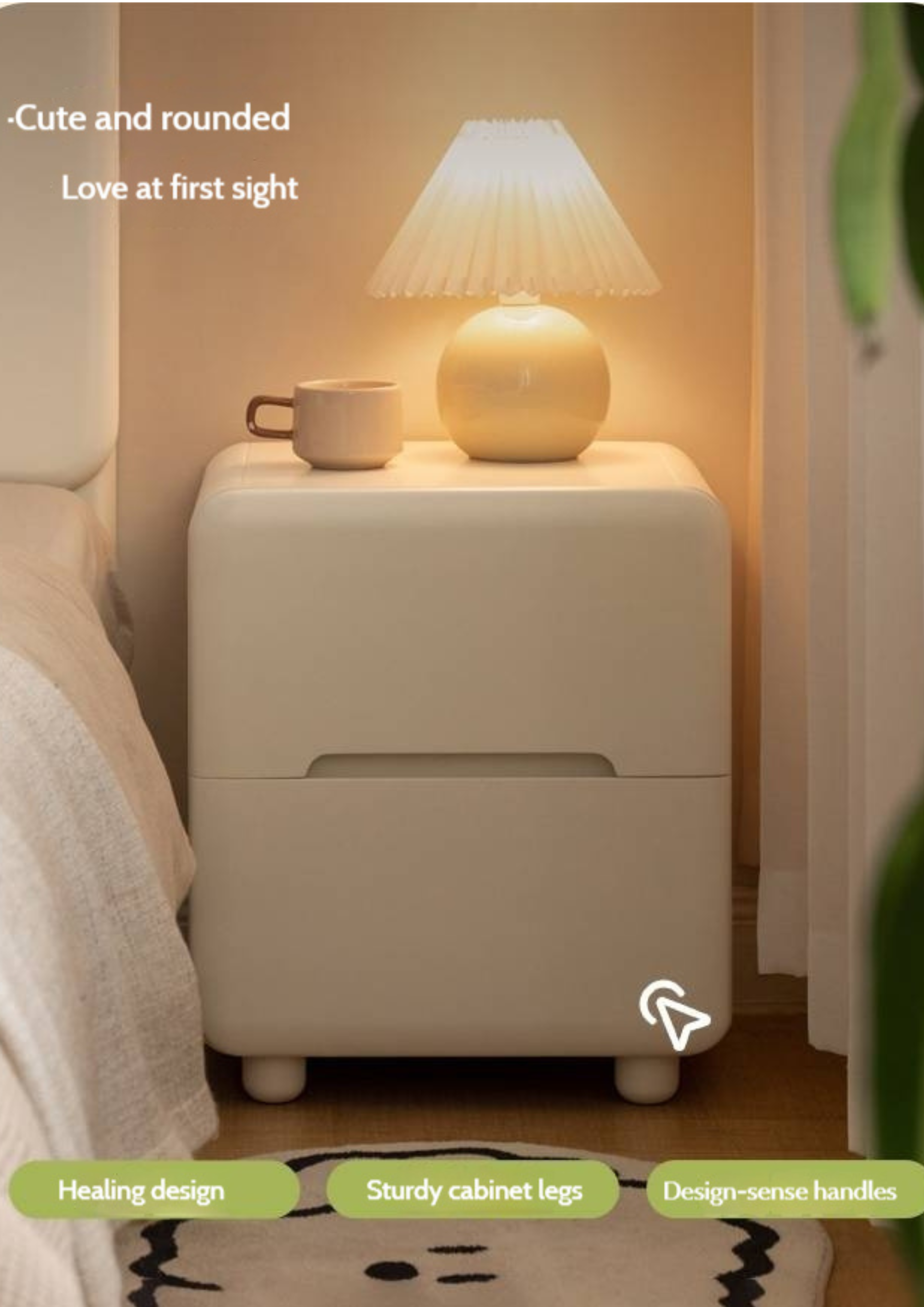 Beech Solid Wood White Cream Style Nightstand