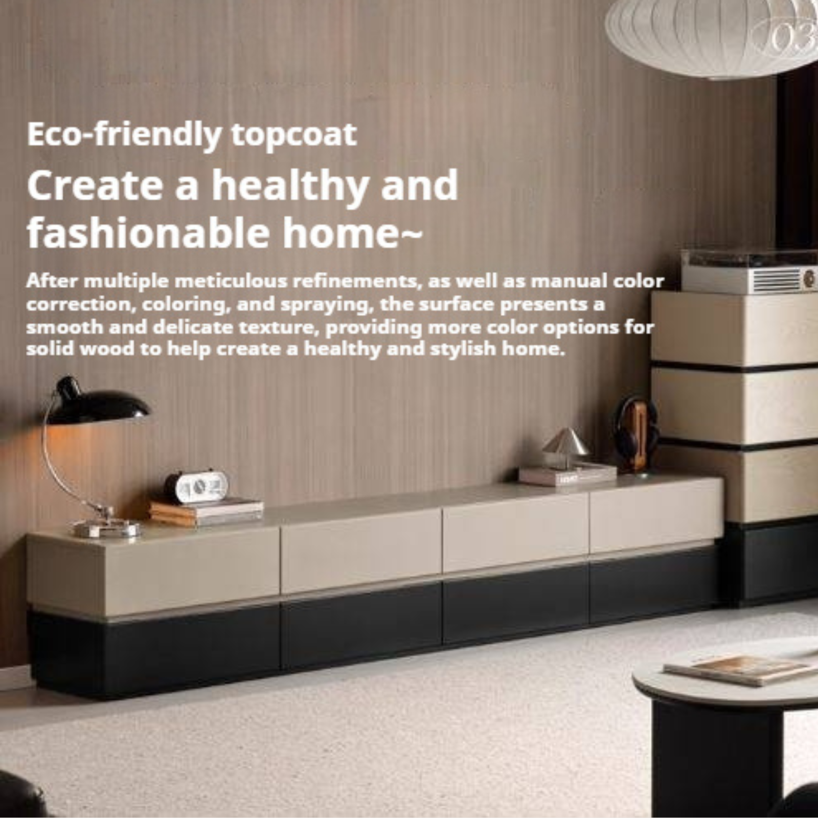 Solid Rubberwood Italian Light Luxury TV Cabinet