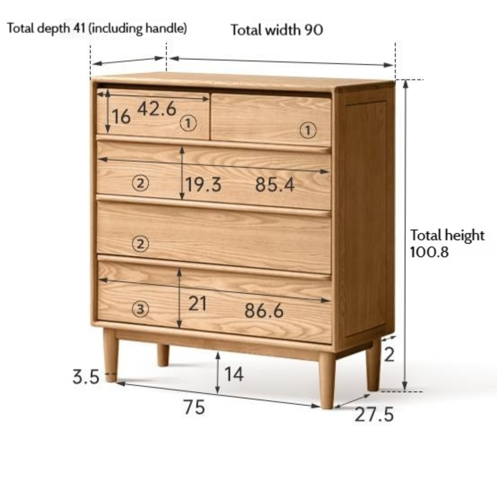 Ash Solid Wood Storage Drawer Cabinet