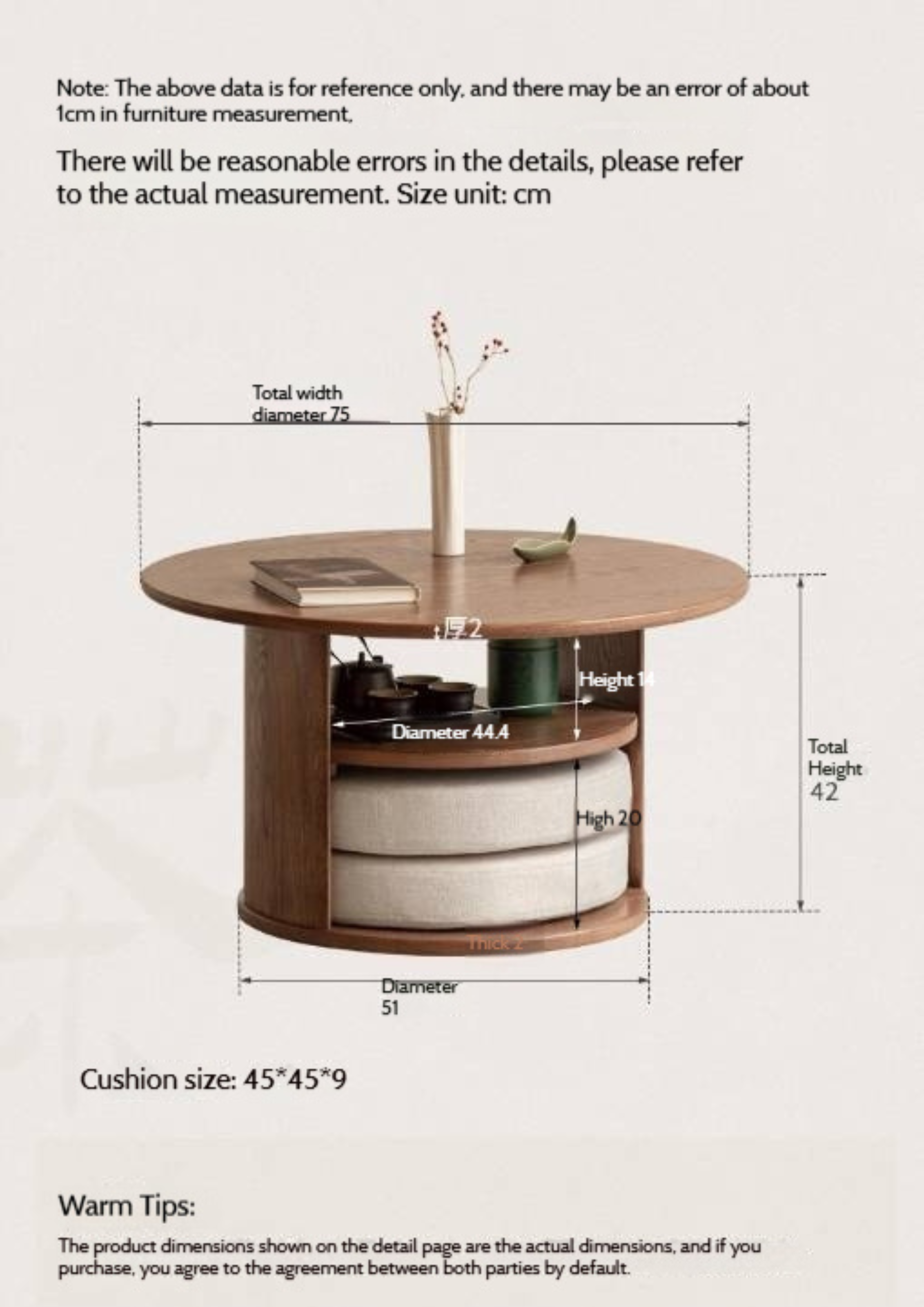 Ash Solid Wood Dual Use Round Tea Table