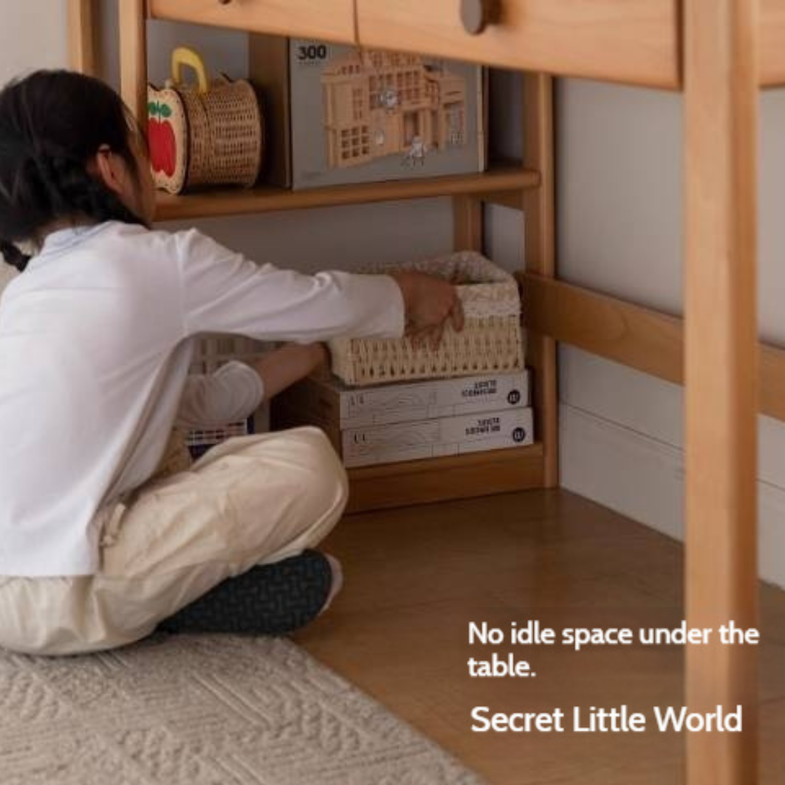 Beech Solid Wood Children's Desk and Bookshelf