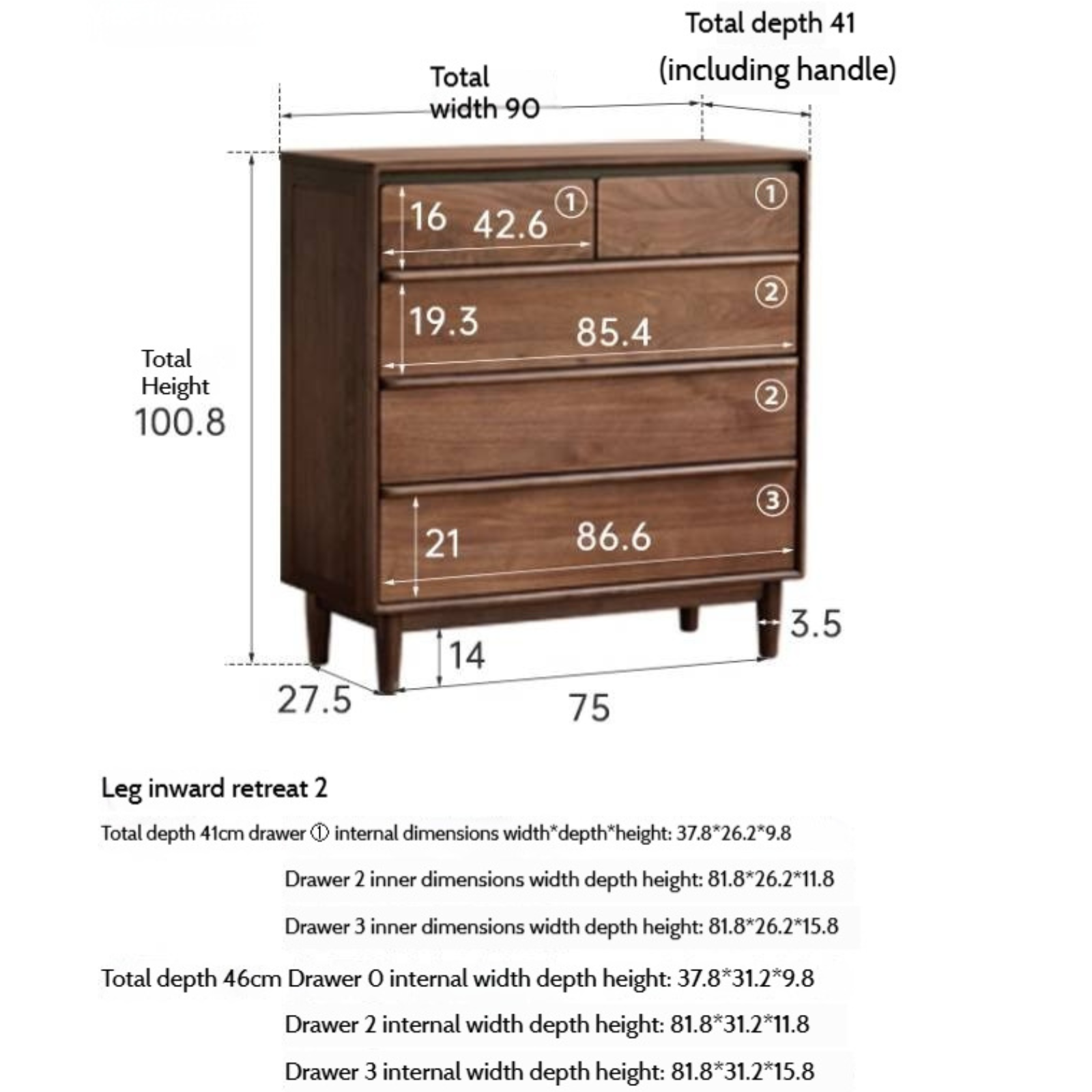 Black Walnut Solid Wood Cabinet Italian Light Luxury Chest of Drawers