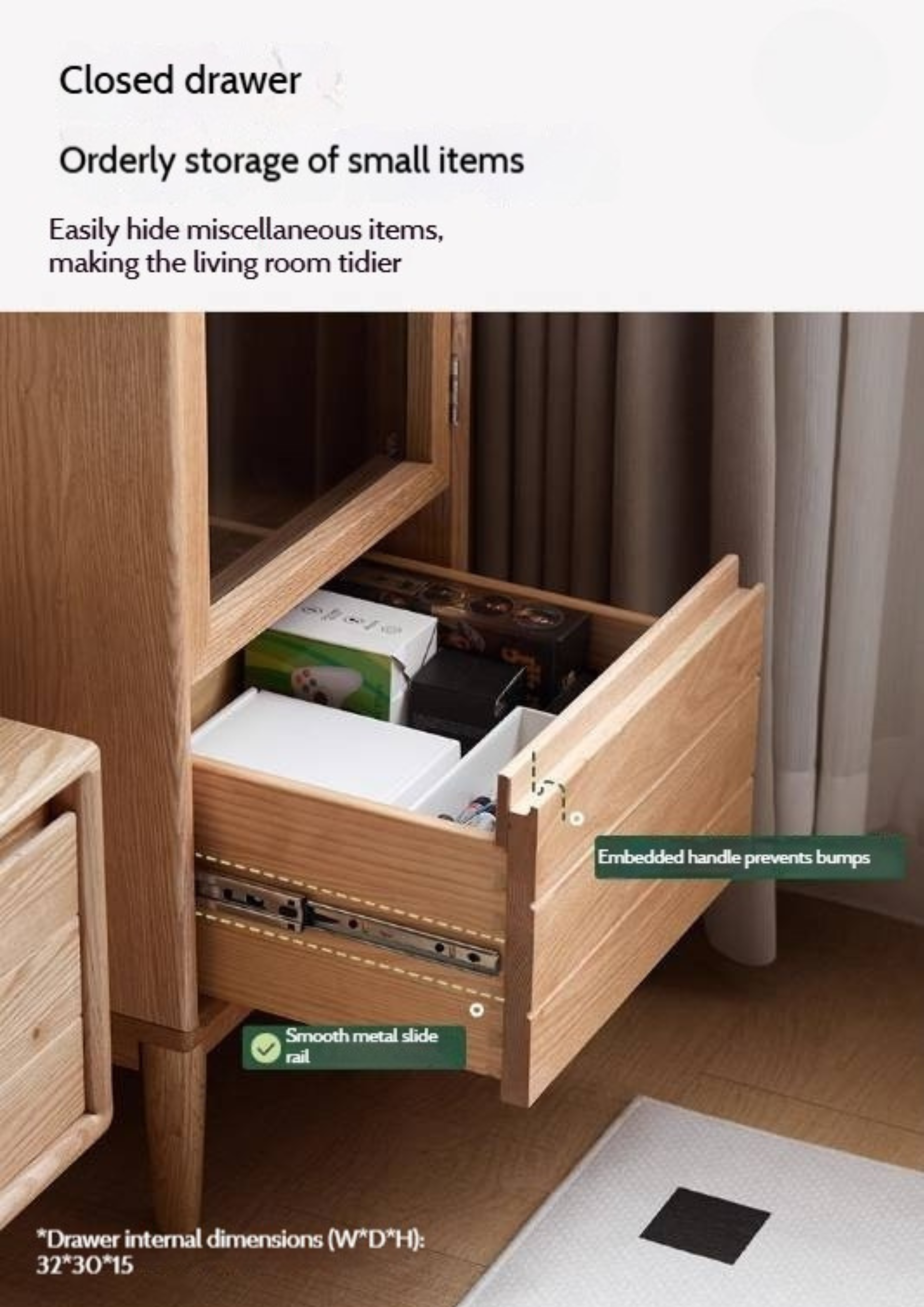 Oak Solid Wood Modern Simple Storage Side Cabinet.