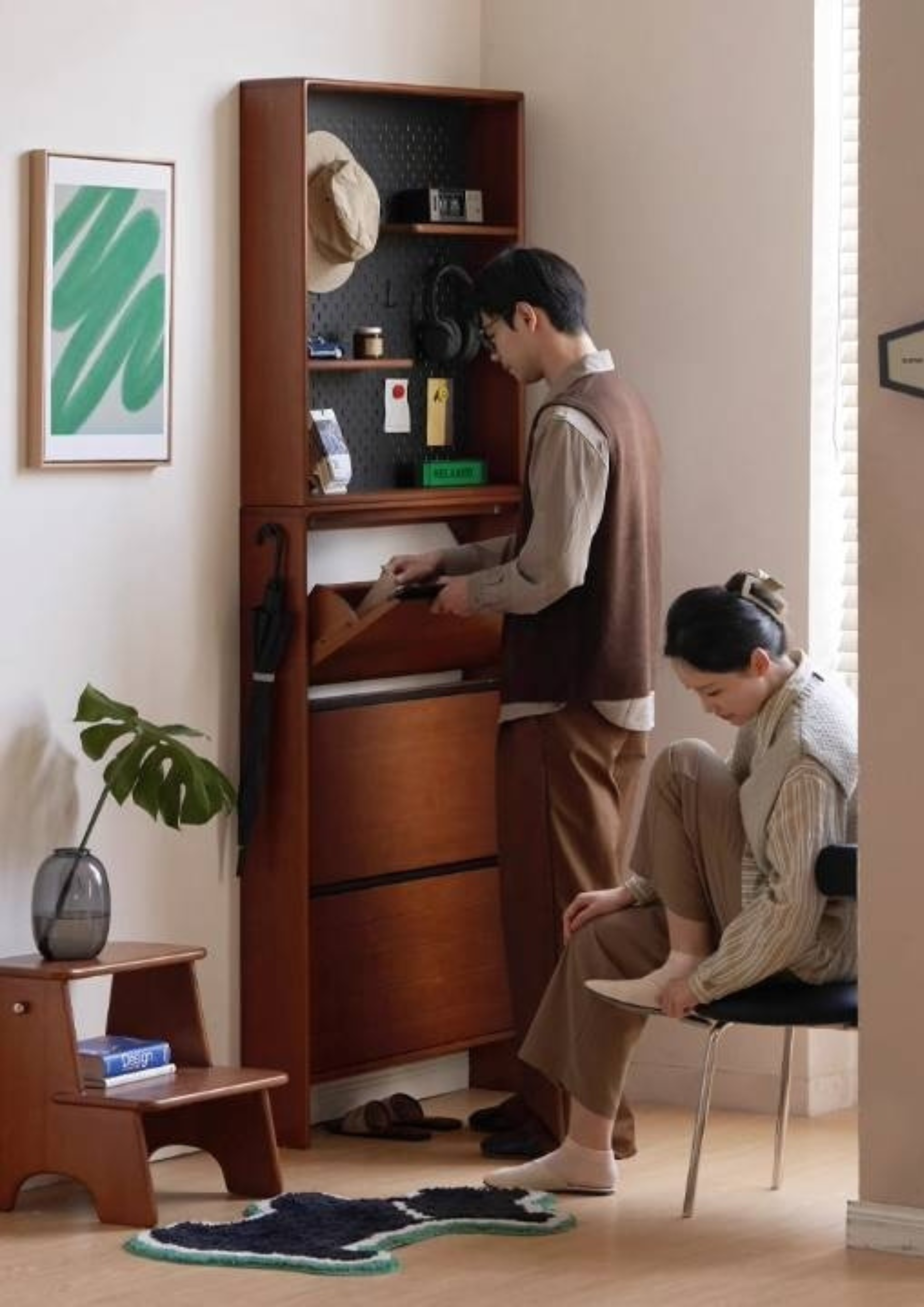 Poplar Solid Wood Middle-Age Ultra-Thin Shoe Cabinet