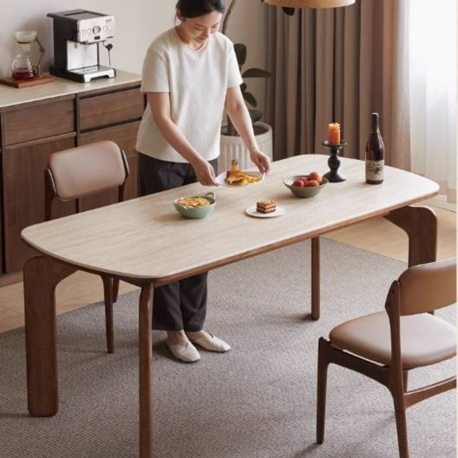 Sandalwood Solid Wood Rock Board Retro Antique Style Dining Table