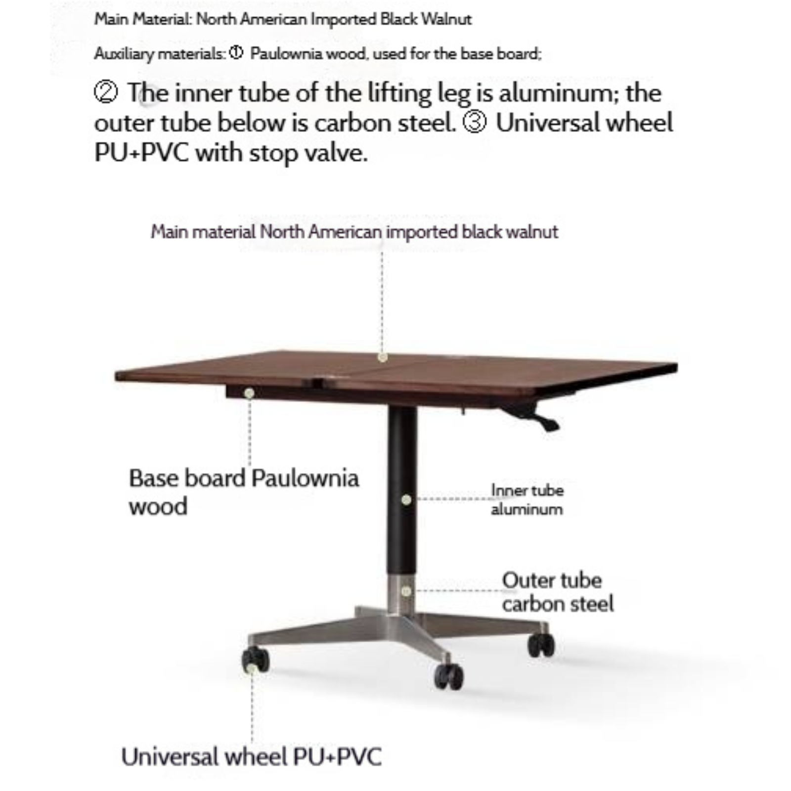 Black Walnut, Oak Solid Wood Folding Tea Table