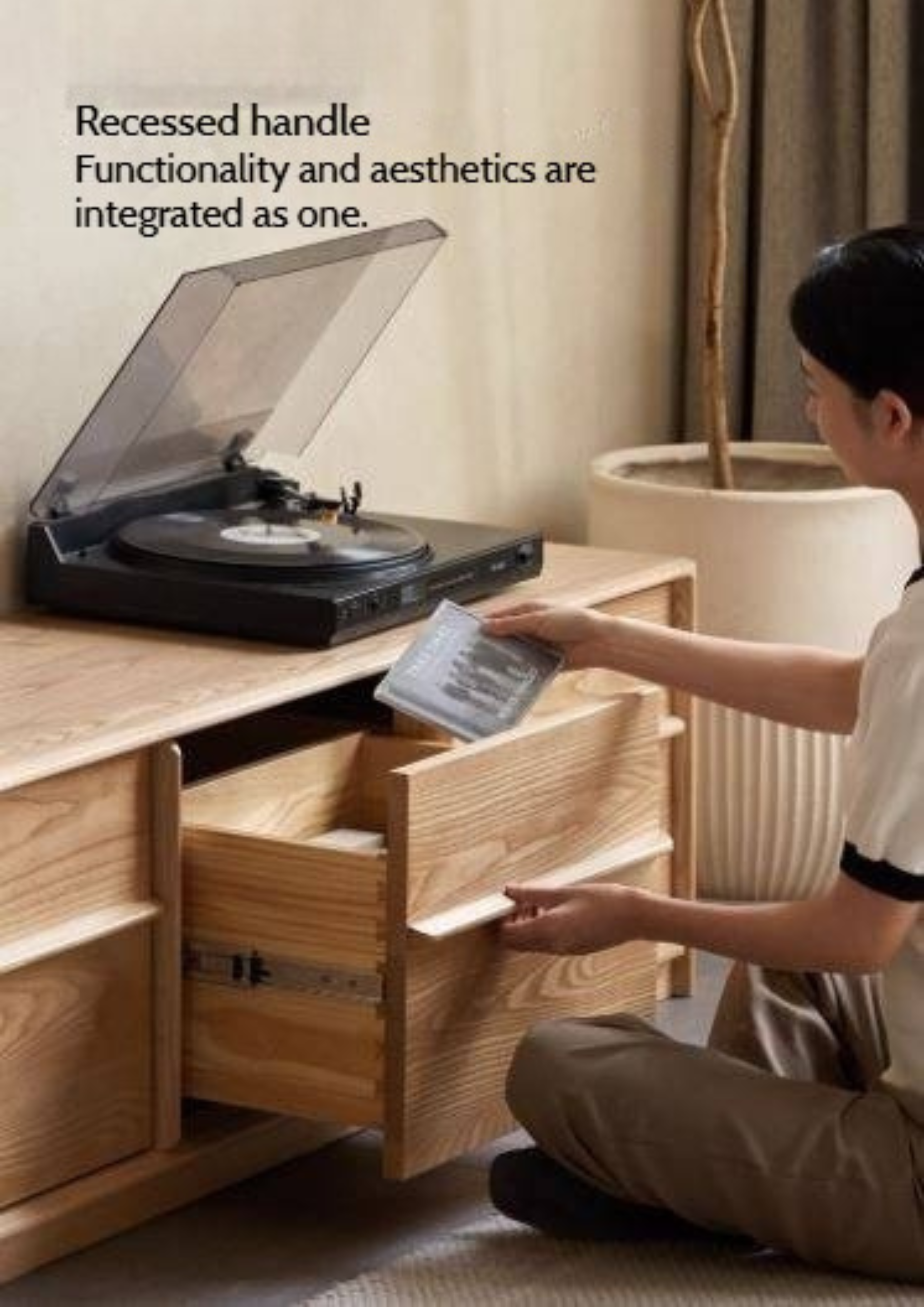 Ash Solid Wood Wabi-Sabi Style TV Cabinet