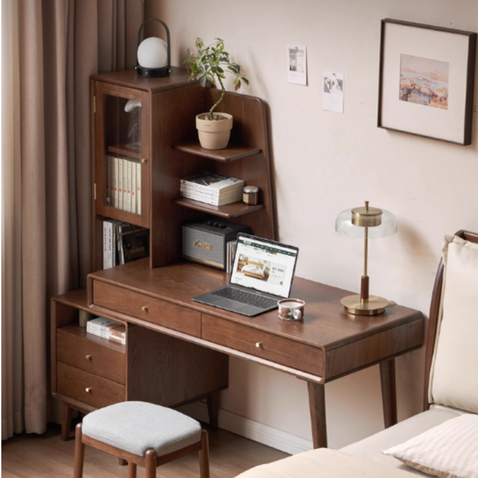 Oak Solid Wood Extendable Computer Desk