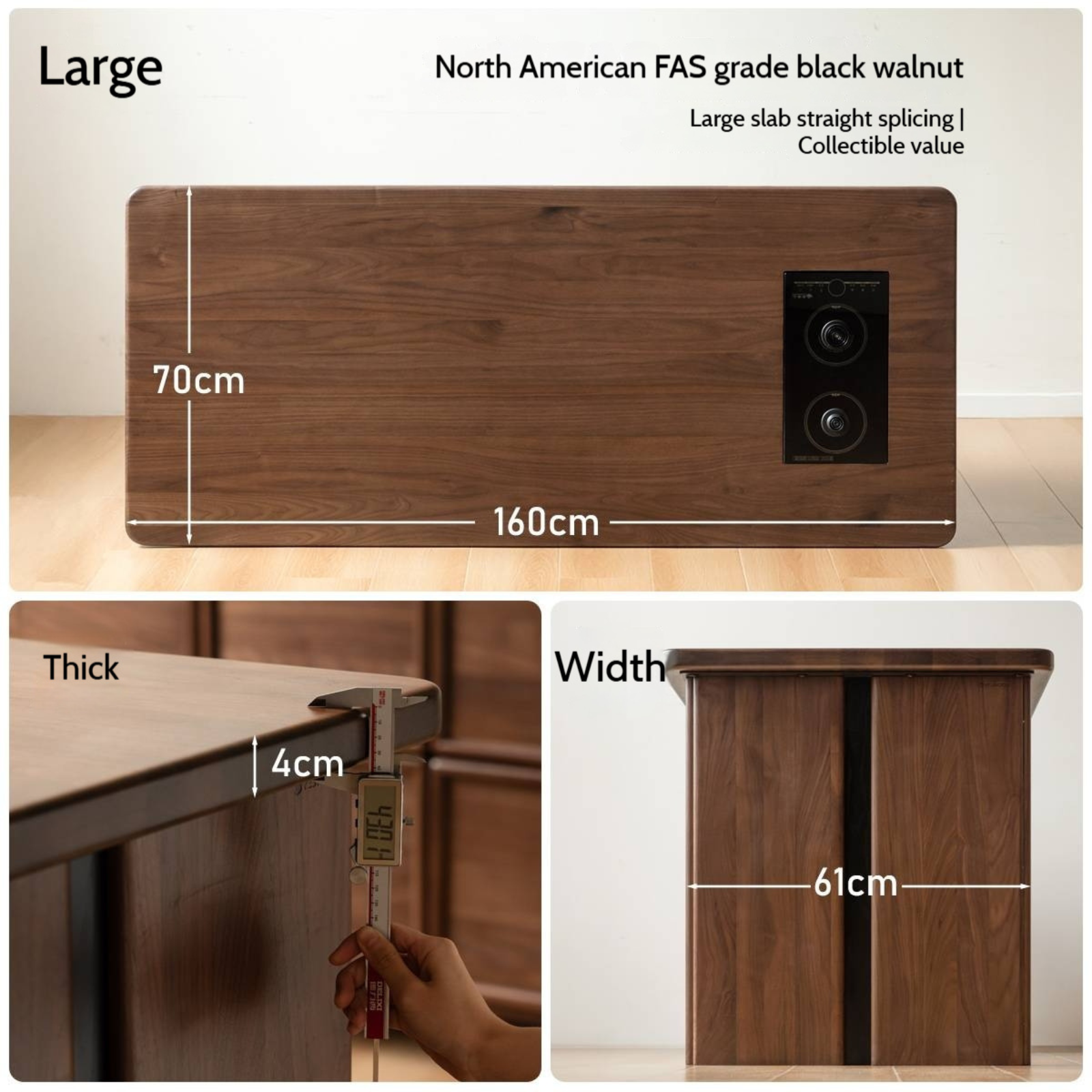 Black Walnut Solid Wood Rectangular Tea Table with Tea Tray