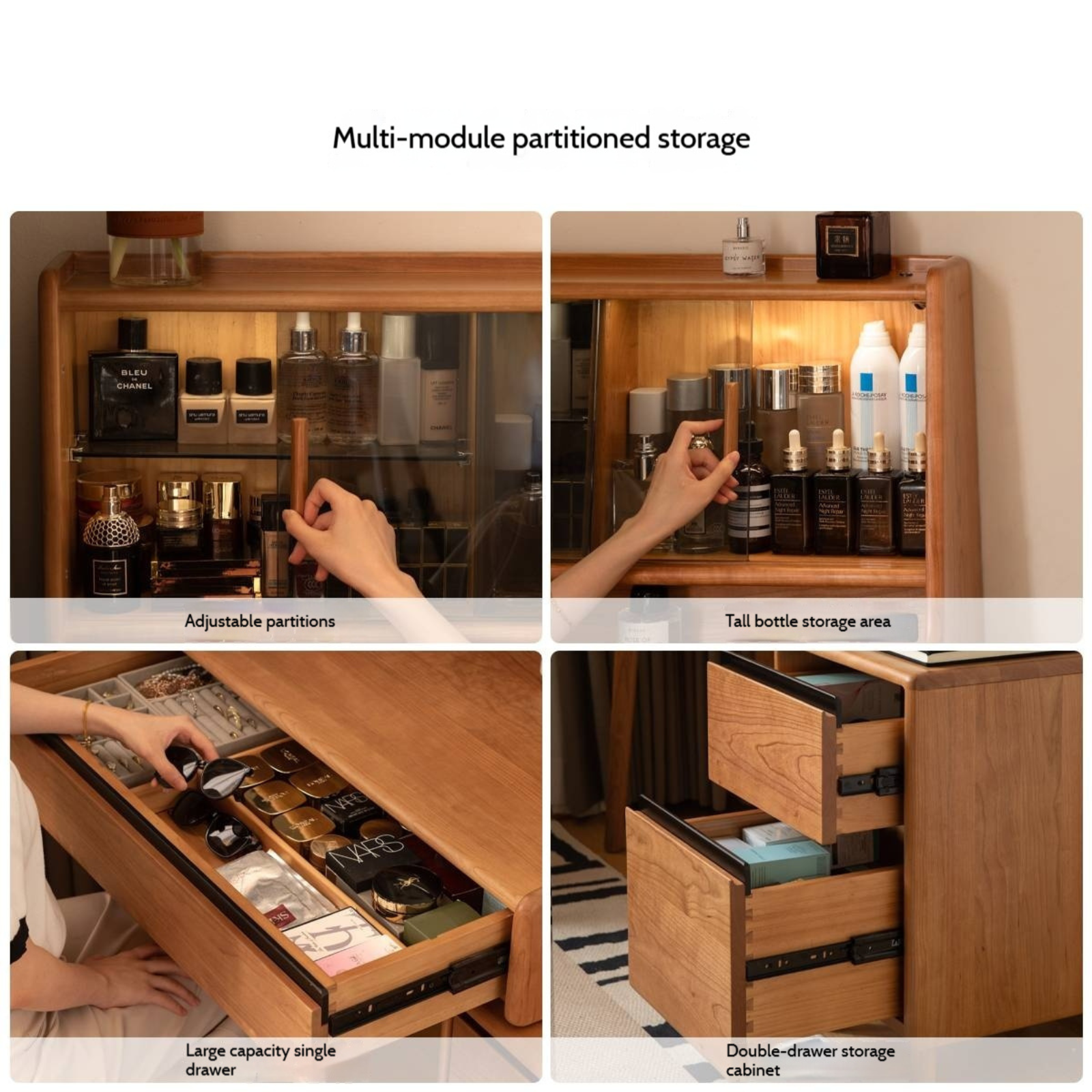 Cherry Solid Wood Multifunctional Vanity Table