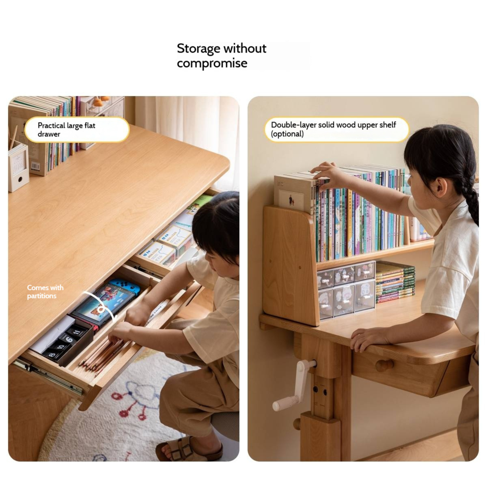 Beech Solid Wood Children's Hand-cranked Height Desk