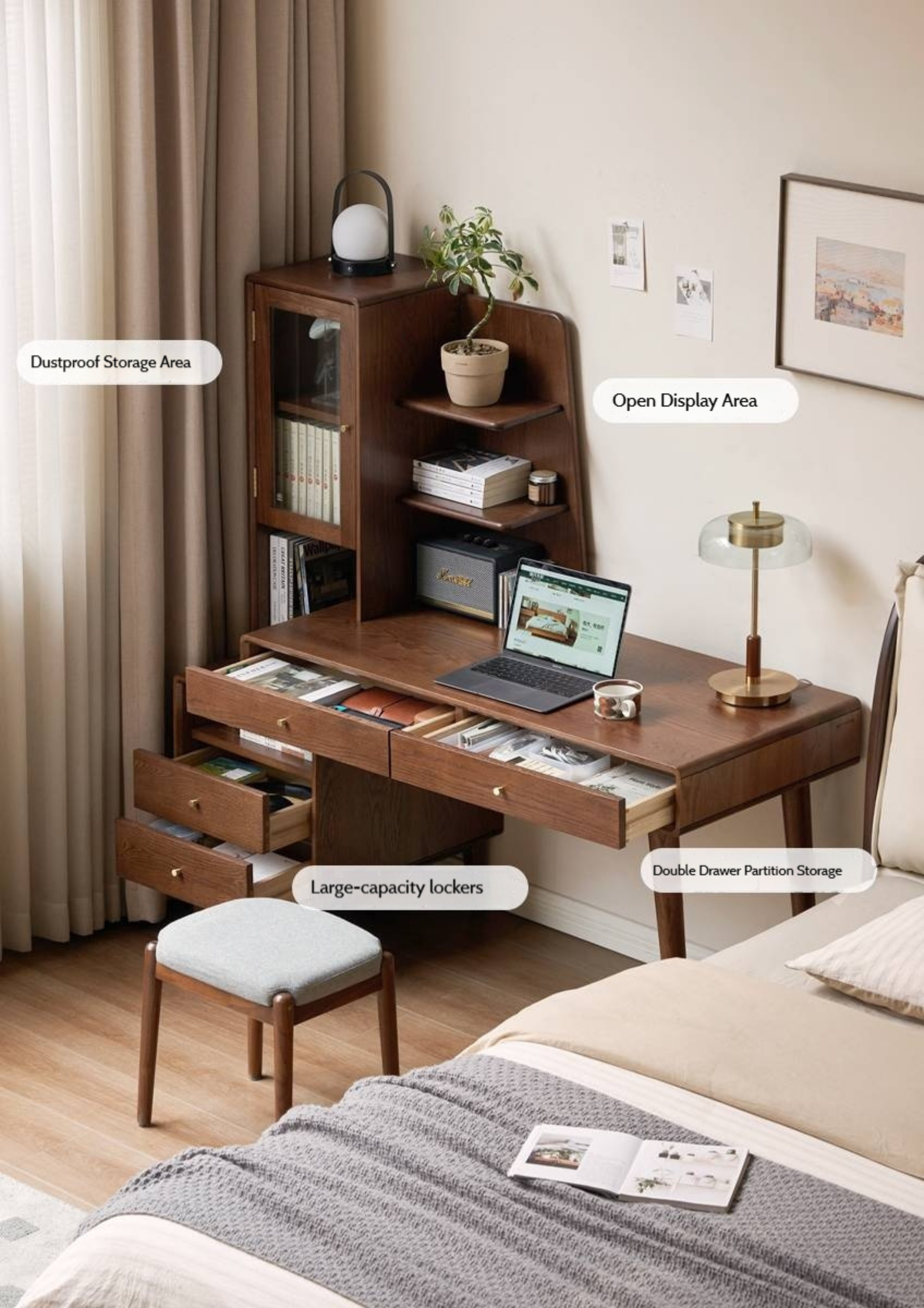 Oak Solid Wood Extendable Computer Desk