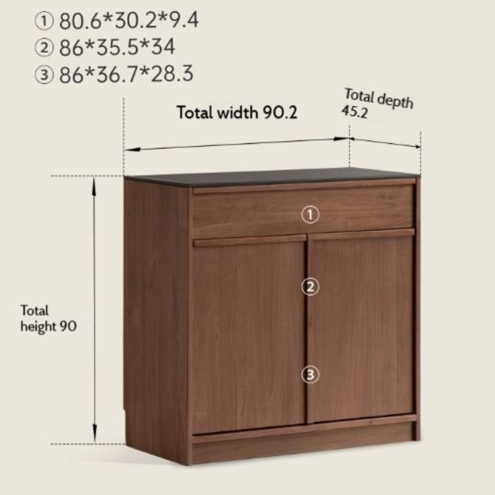 Black Walnut, Ash Solid Wood Light Luxury Style Rock Board Sideboard