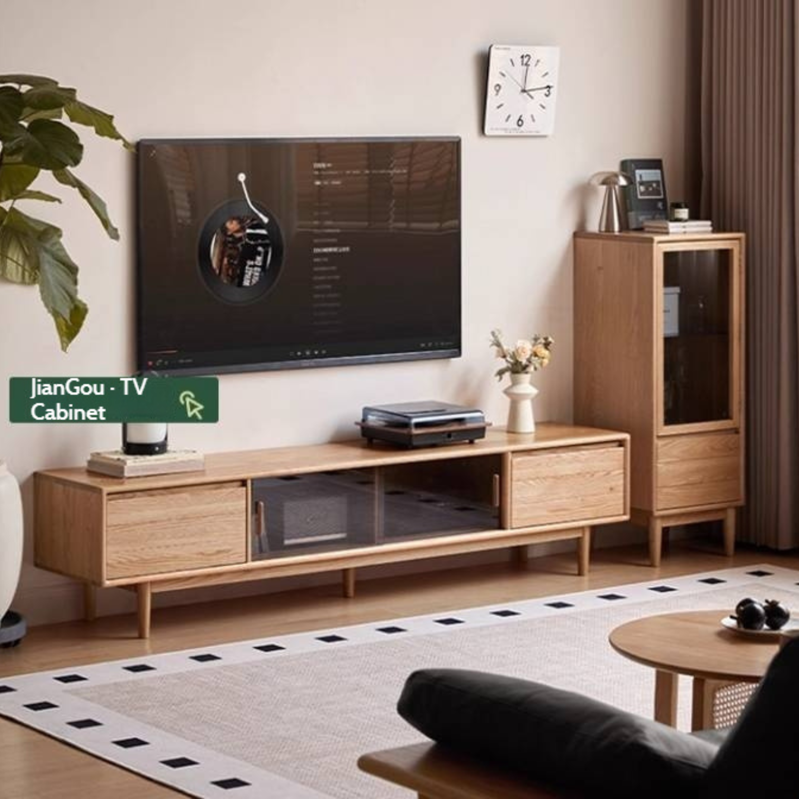 Oak Solid Wood Modern Simple Storage Side Cabinet.