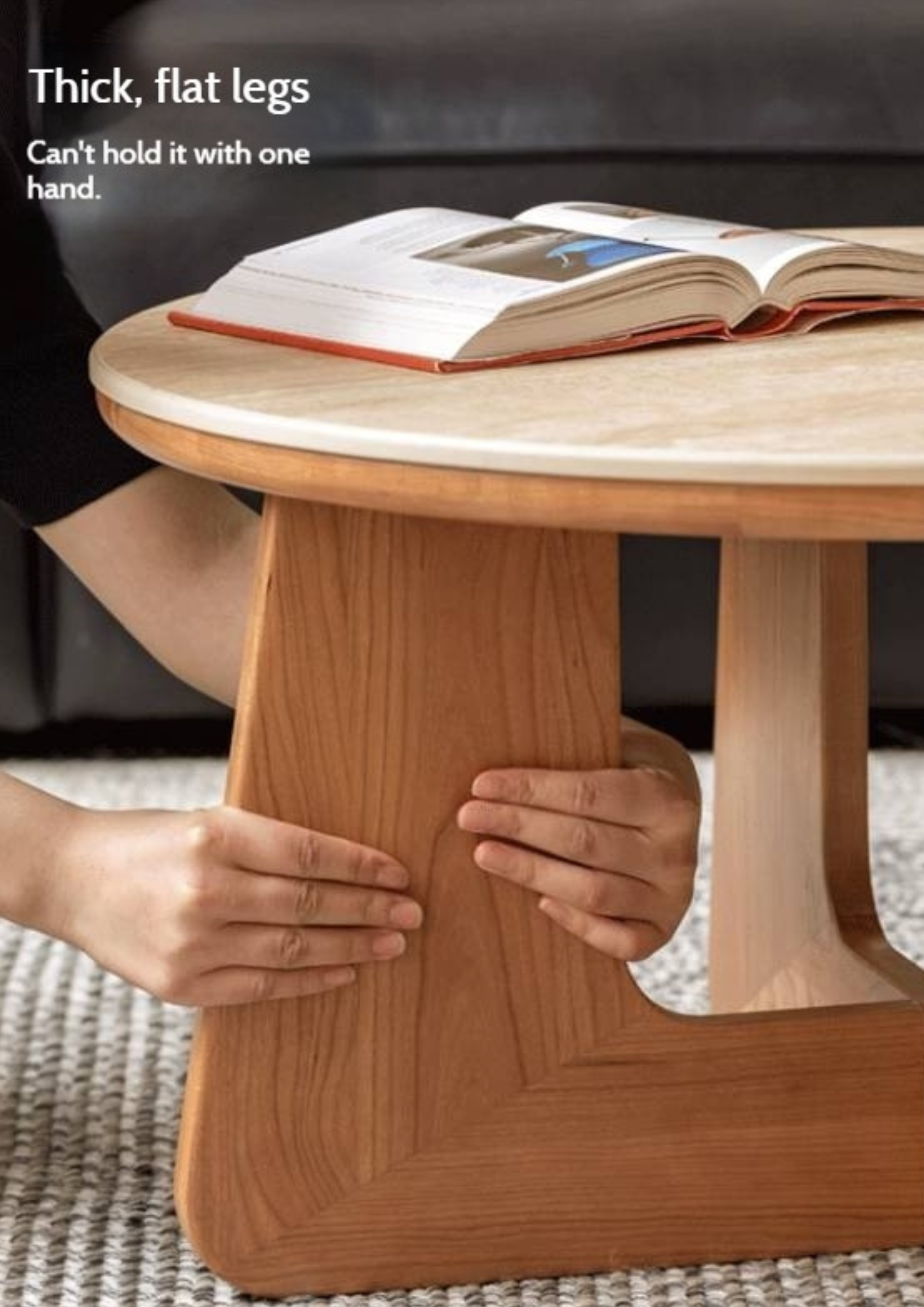 Cherry Solid Wood Rock Plate Round Coffee Table