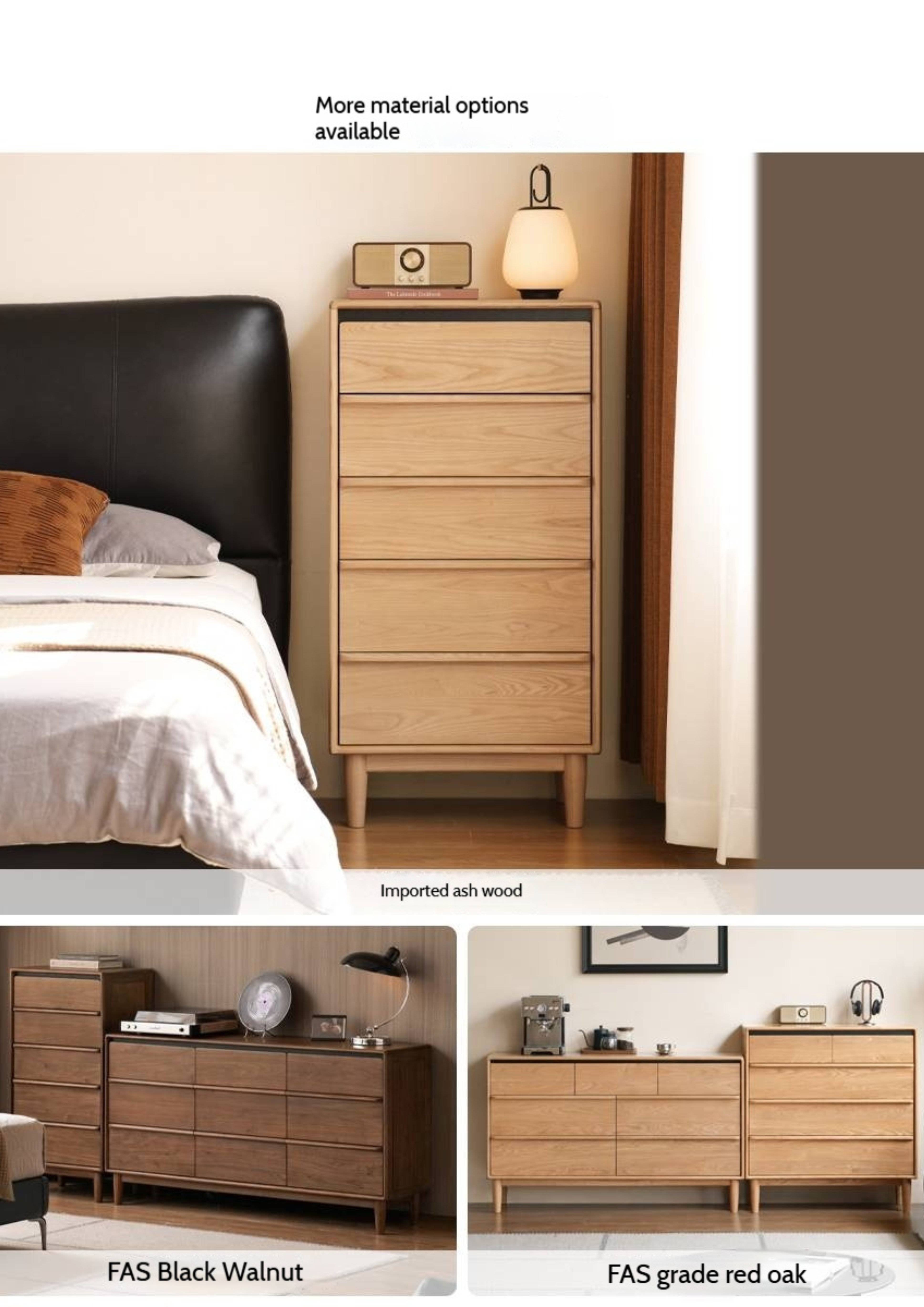 Ash Solid Wood Storage Drawer Cabinet