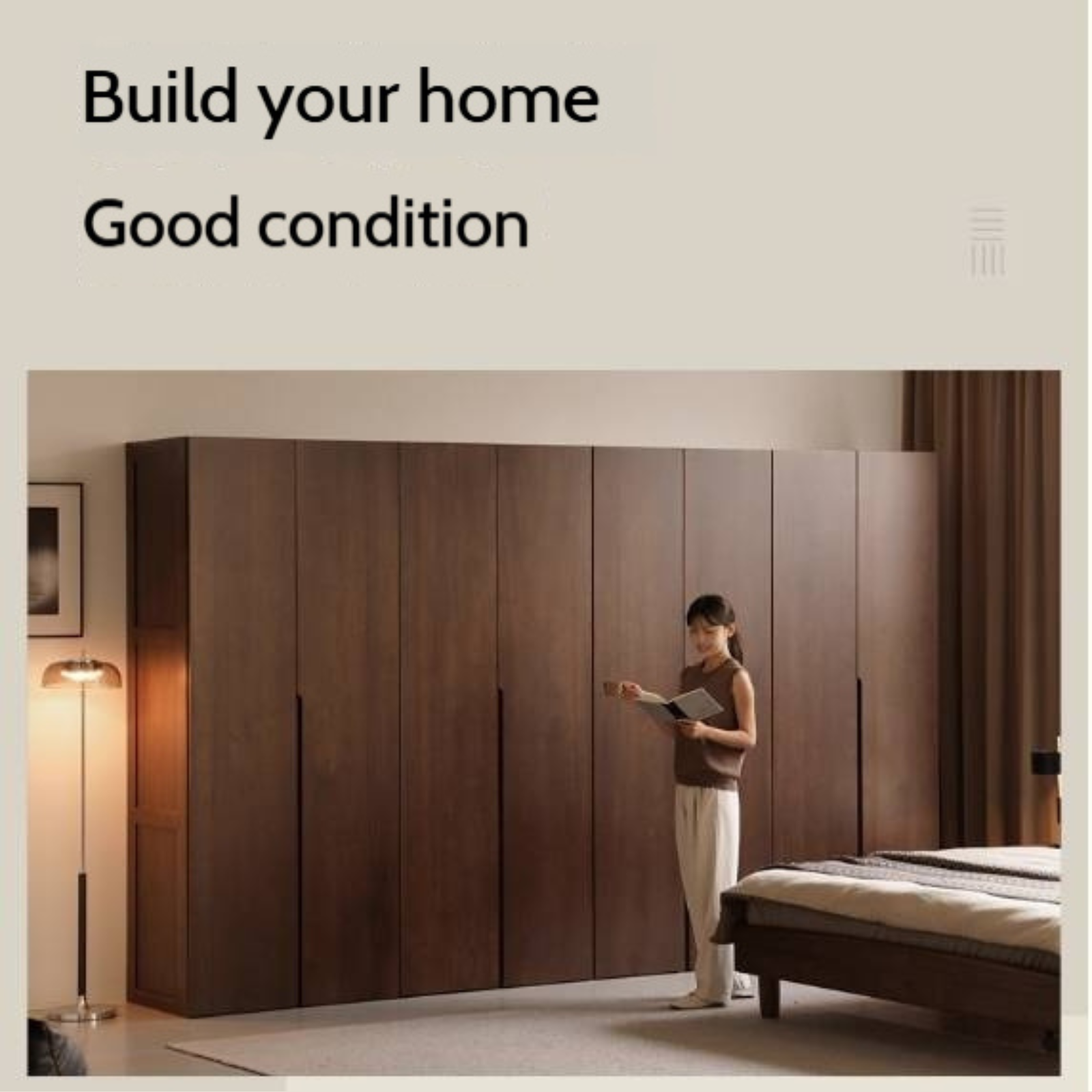 Sandalwood, Black Walnut Solid Wood Modern Double Door Wardrobe