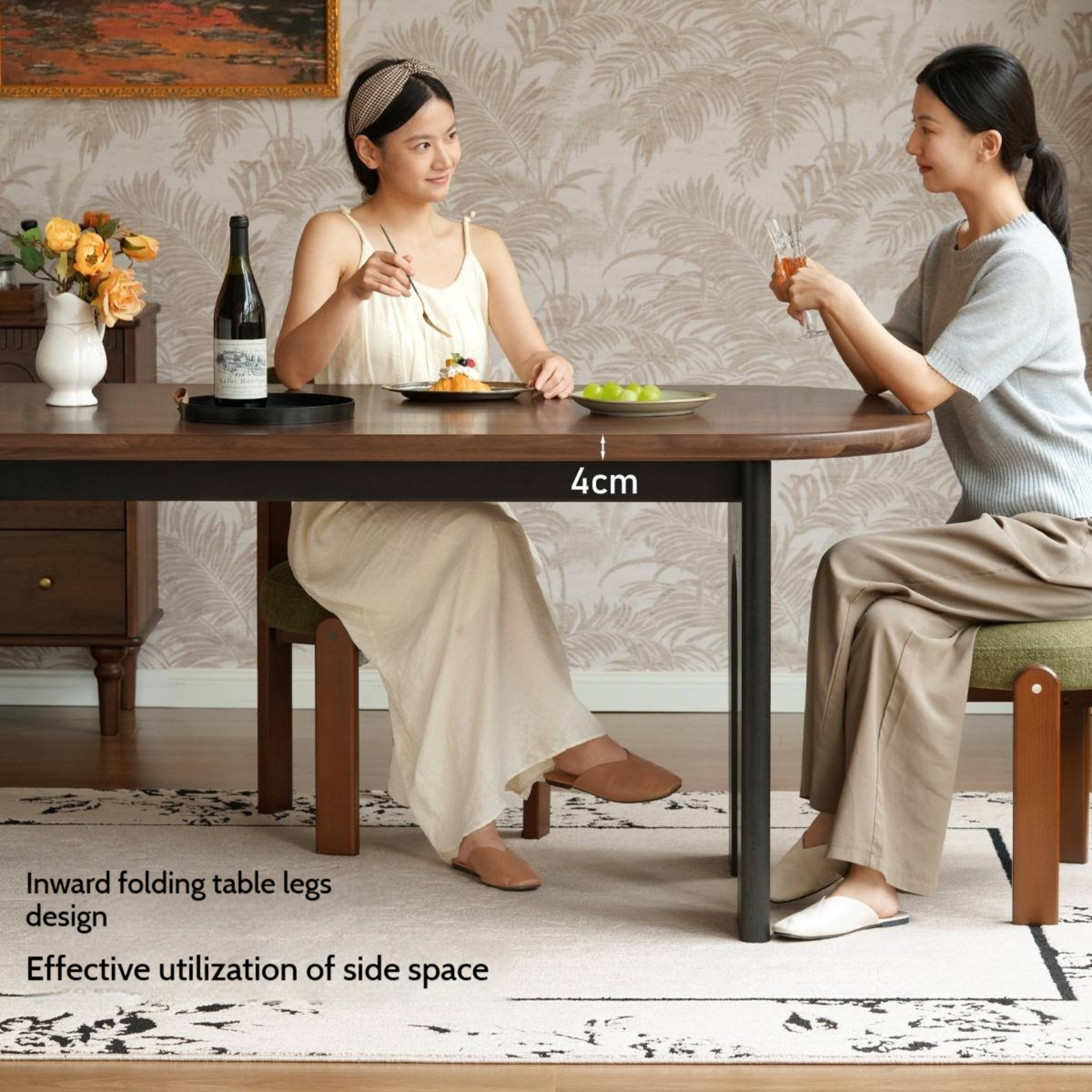 Black Walnut Solid Wood French Retro Style Dining Table