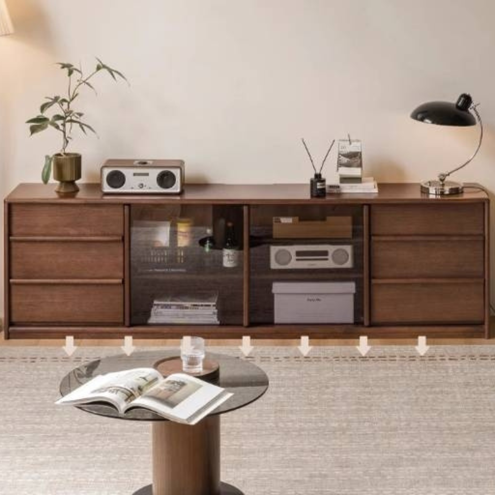 Golden Sandalwood Solid Wood TV Cabinet