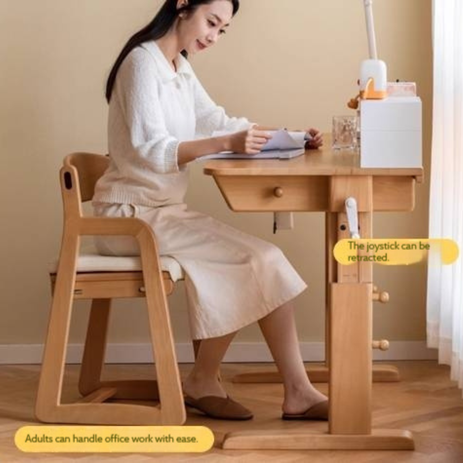 Beech Solid Wood Children's Hand-cranked Height Desk