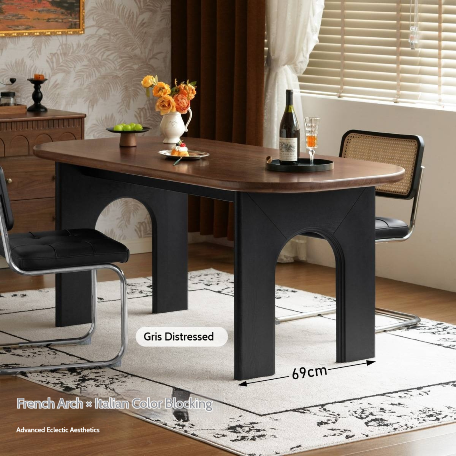 Black Walnut Solid Wood French Retro Style Dining Table