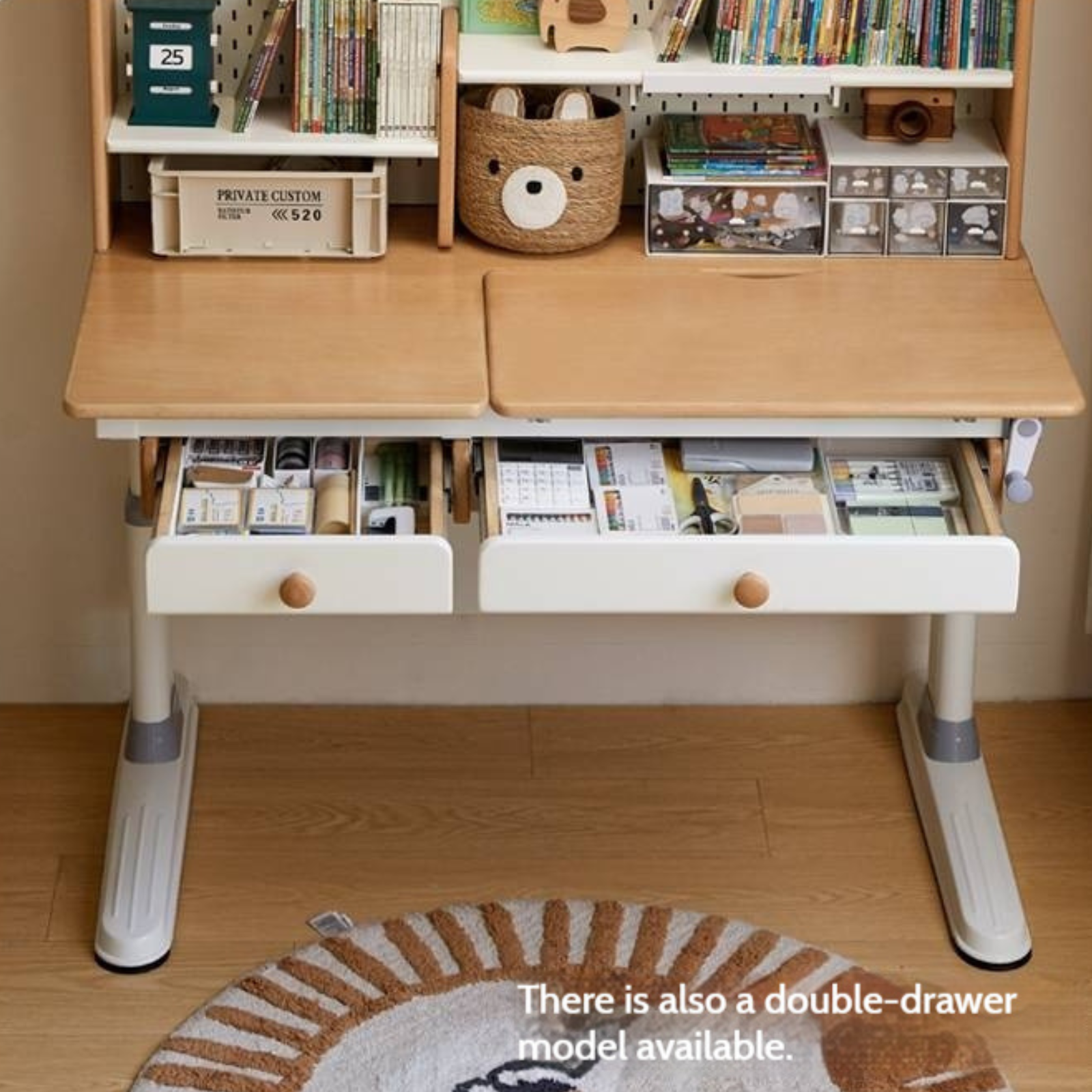 Beech Solid Wood Height Adjustable Children's Learning Desk with Eye-Protection Lamp