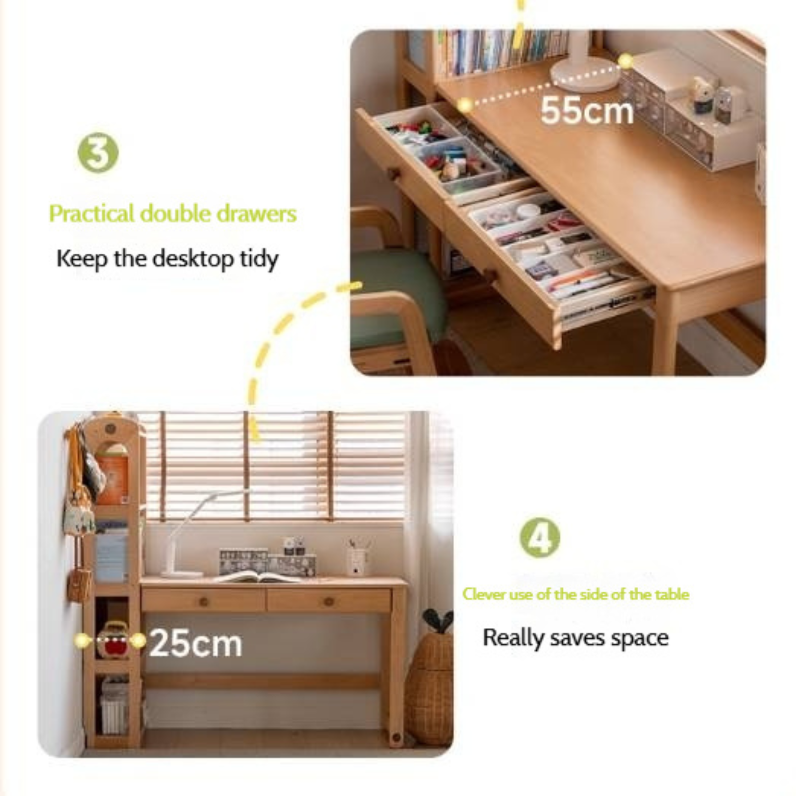 Beech Solid Wood Children's Desk and Bookshelf