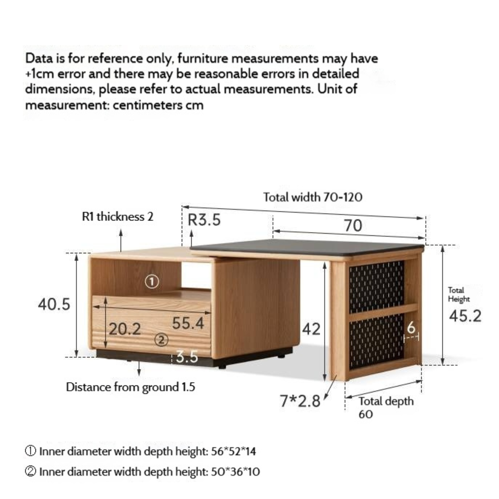 Beech Solid Wood Removable Rock Plate Telescopic Tea Table