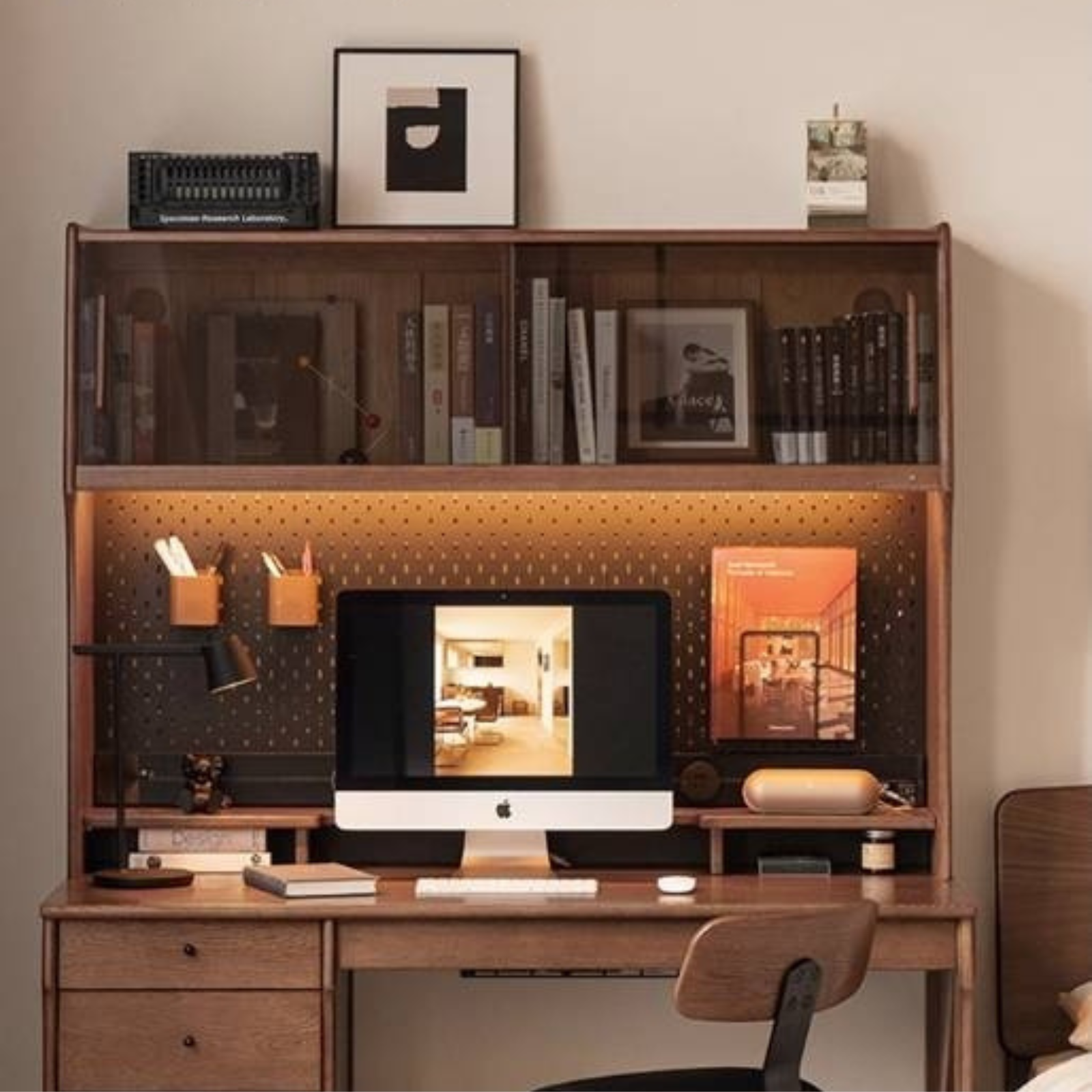 Oak Solid Wood Computer Desk With Shelf