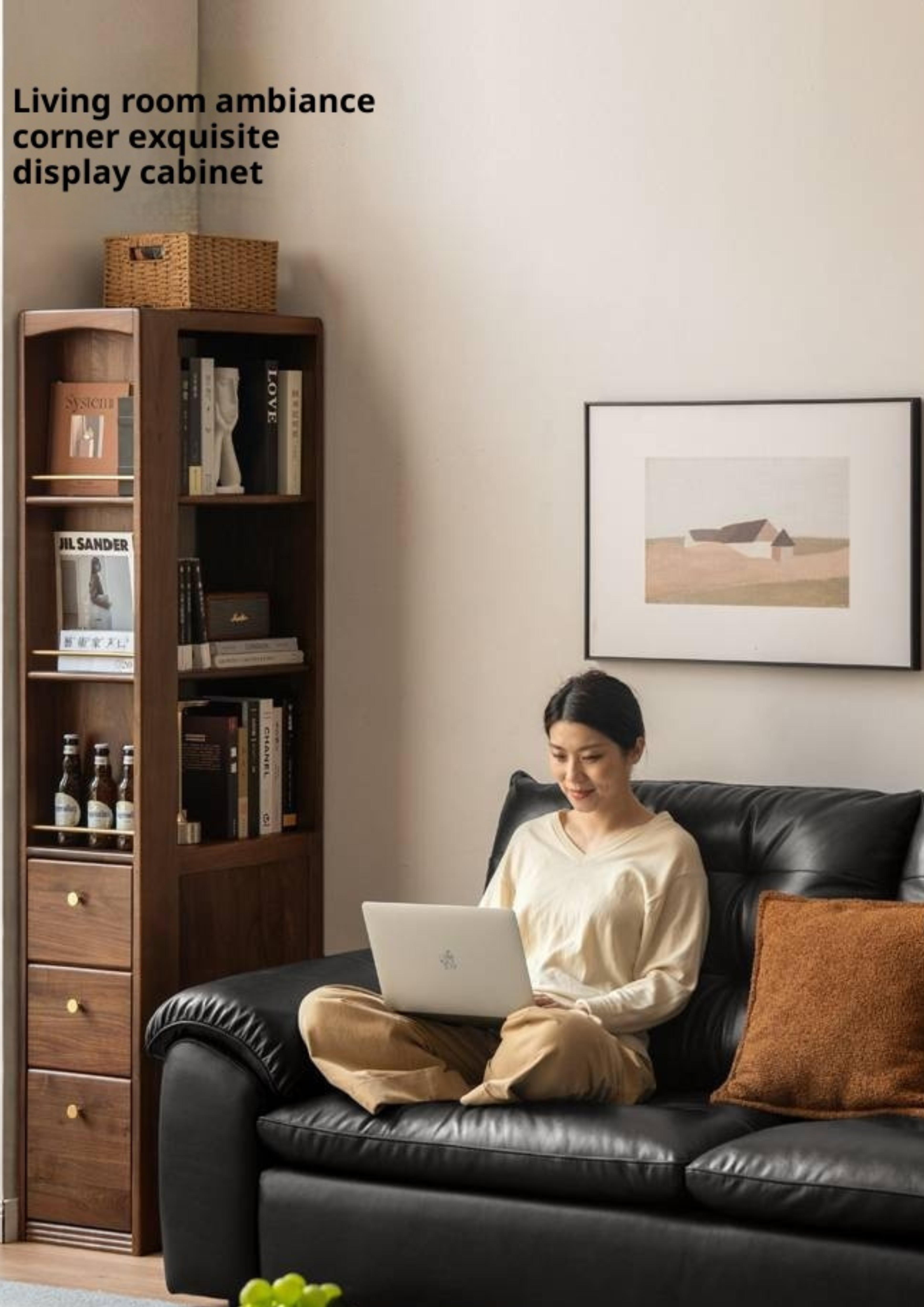 Black Walnut, Oak Solid Wood Narrow Bookcase