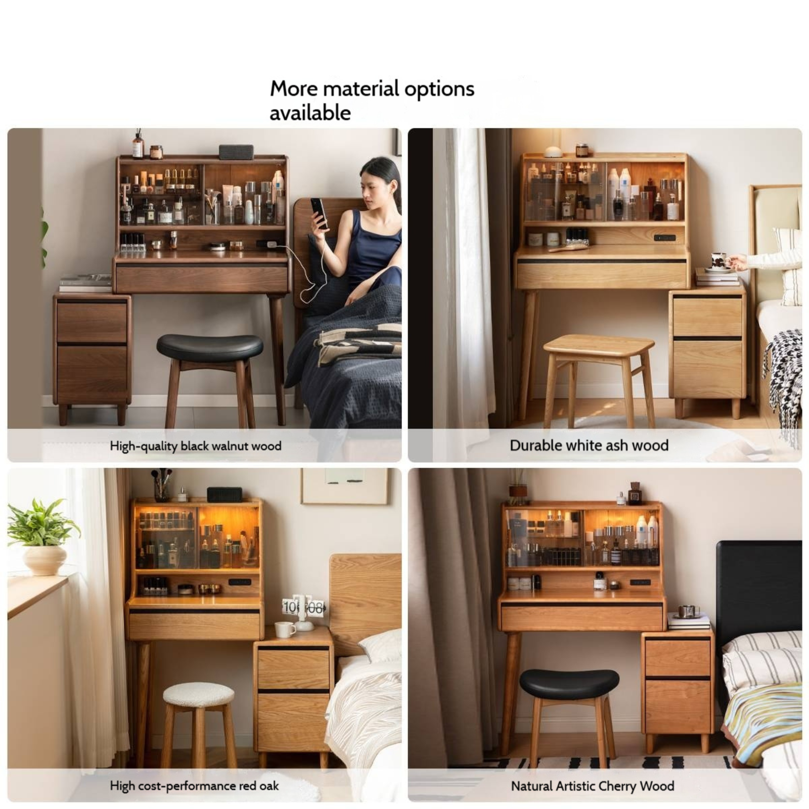 Cherry Solid Wood Multifunctional Vanity Table