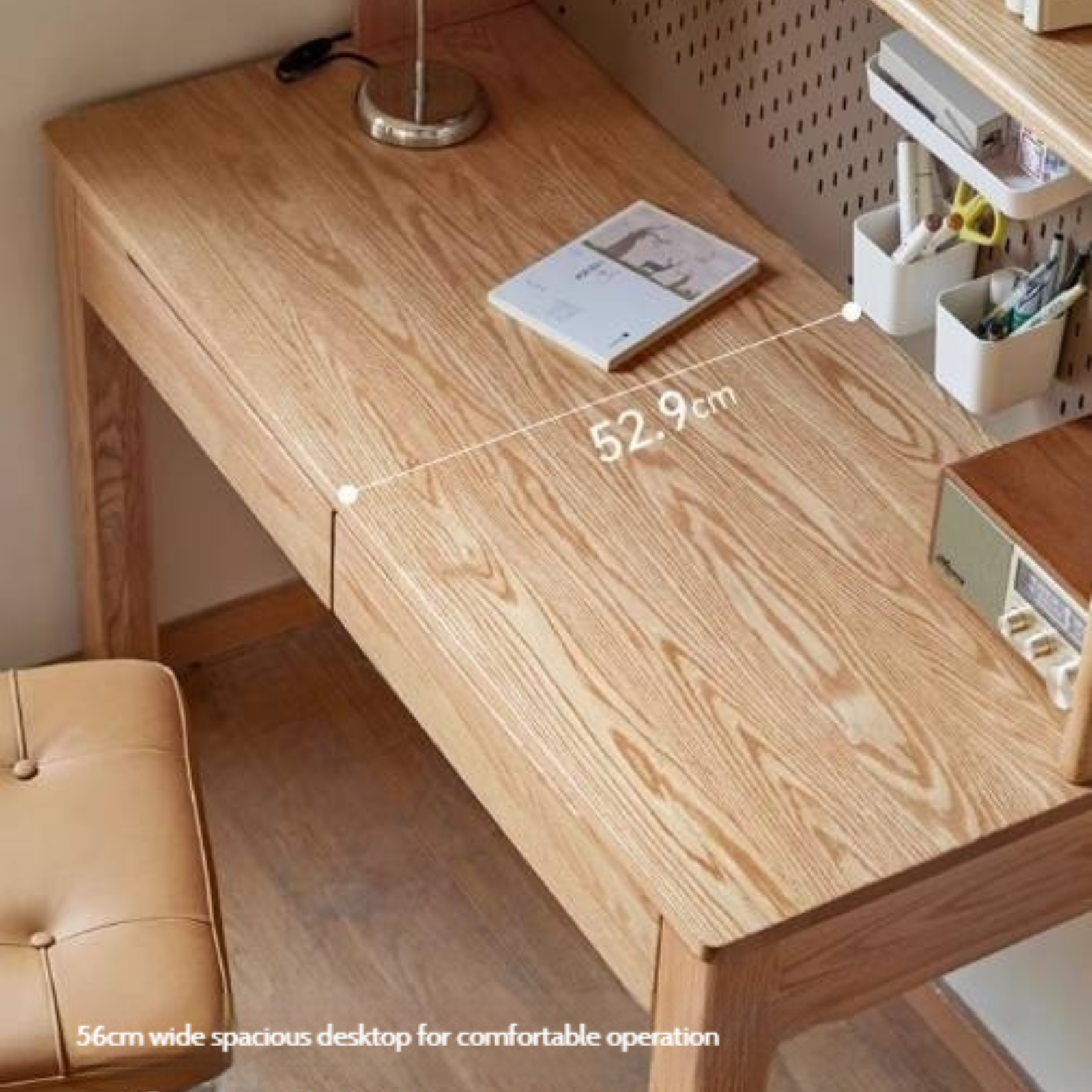 Oak Solid Wood Office Desk and Bookshelf Integrated