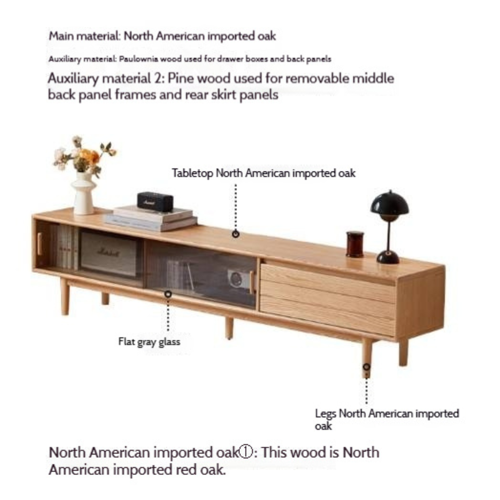 Oak Solid Wood Modern TV Cabinet