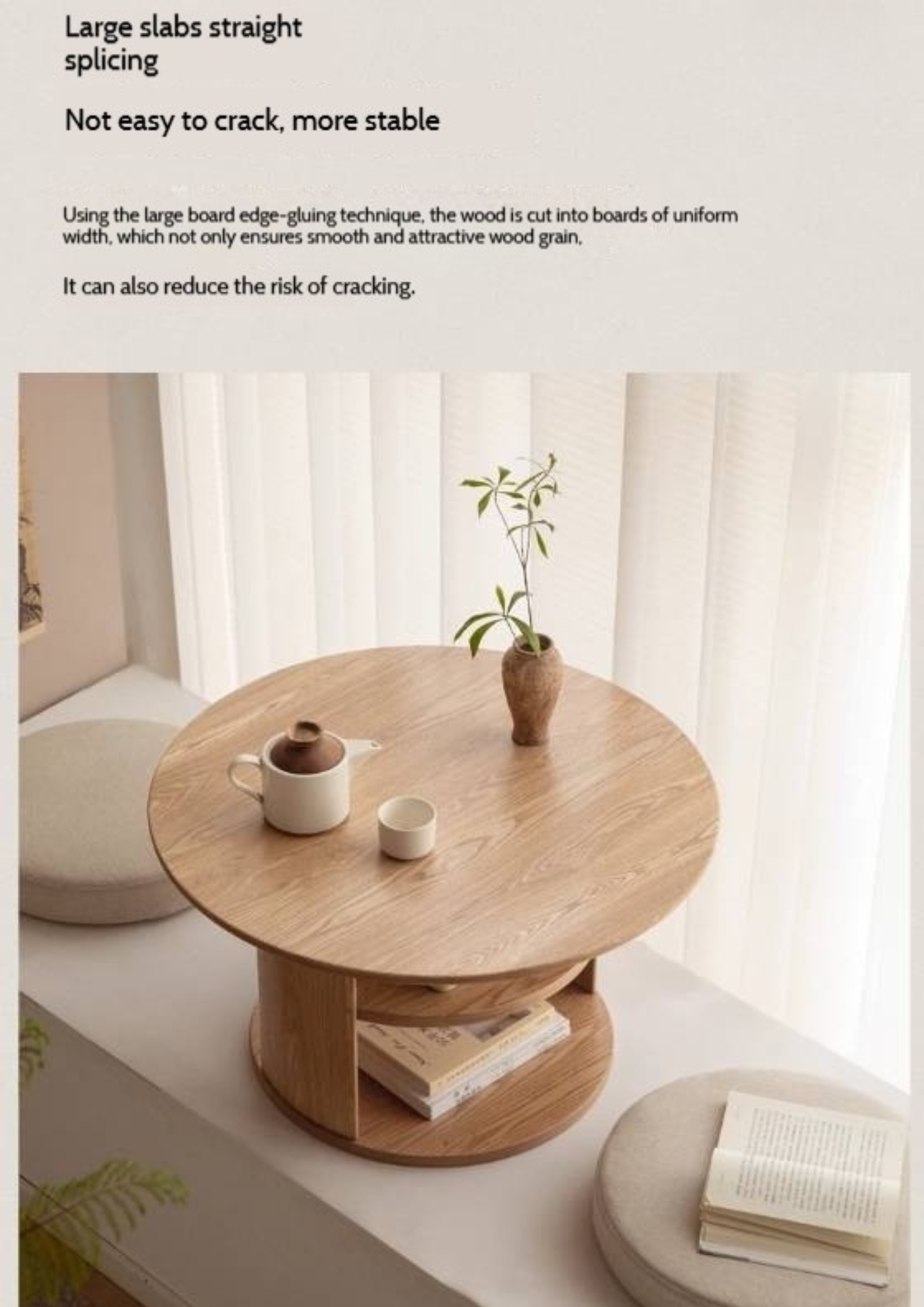 Pine Solid Wood Round Tea Table