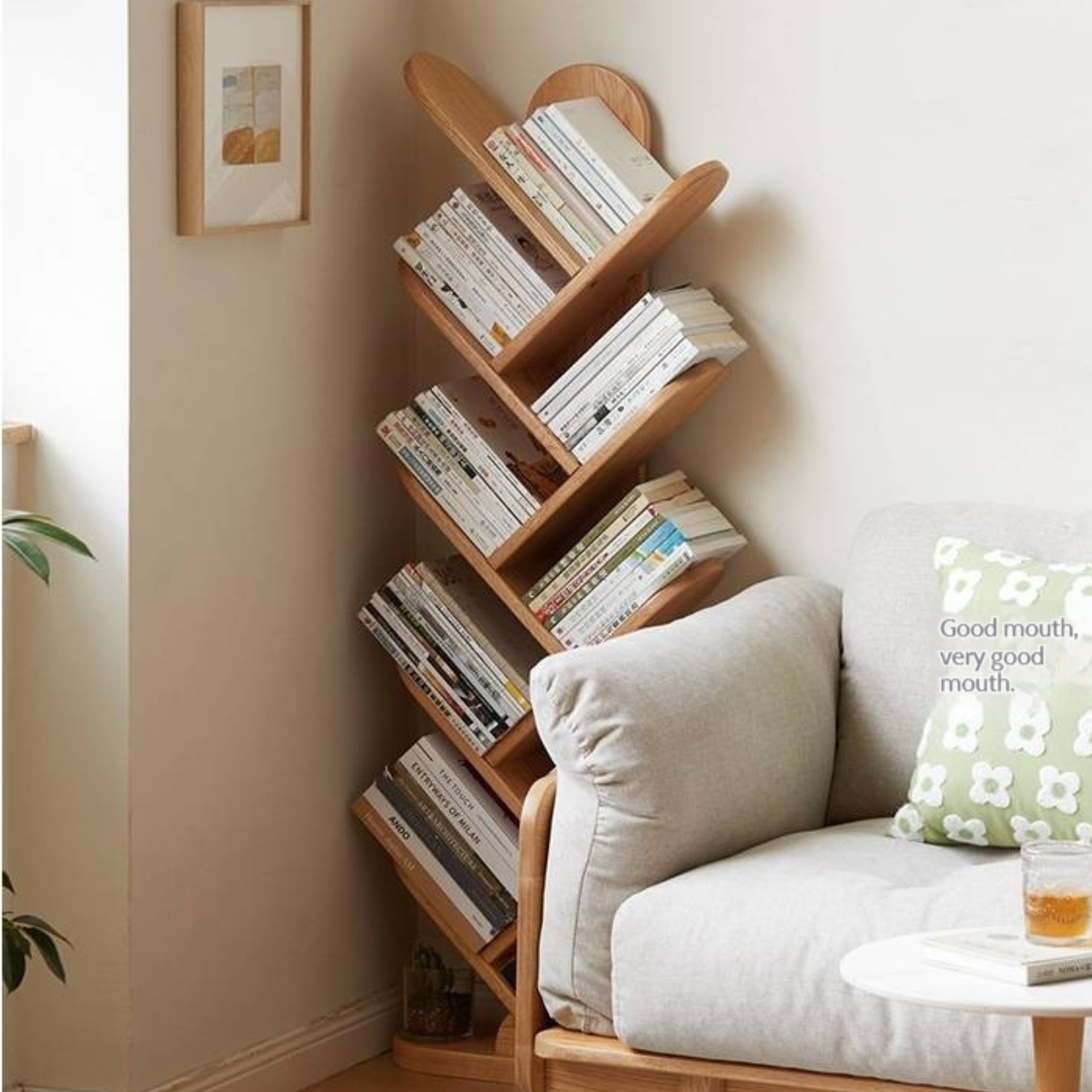 Oak, Cherry, Solid Rubberwood Multi-Layer Creative Corner Bookshelf