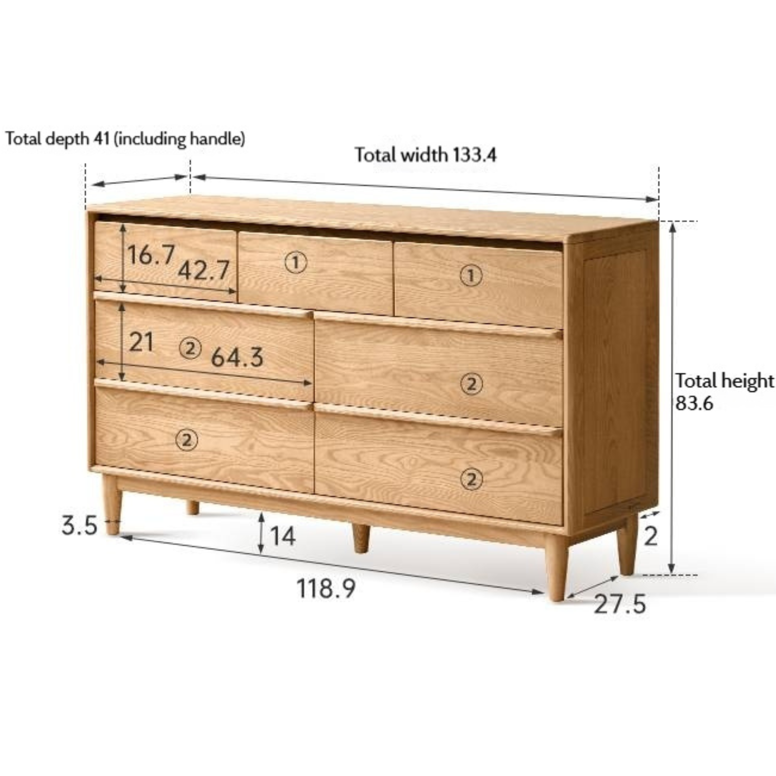 Ash Solid Wood Storage Drawer Cabinet
