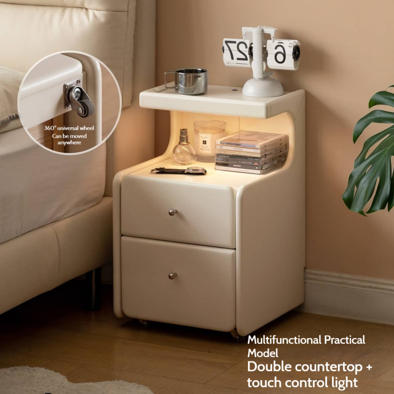 Beech Solid Wood White Cream Style Nightstand