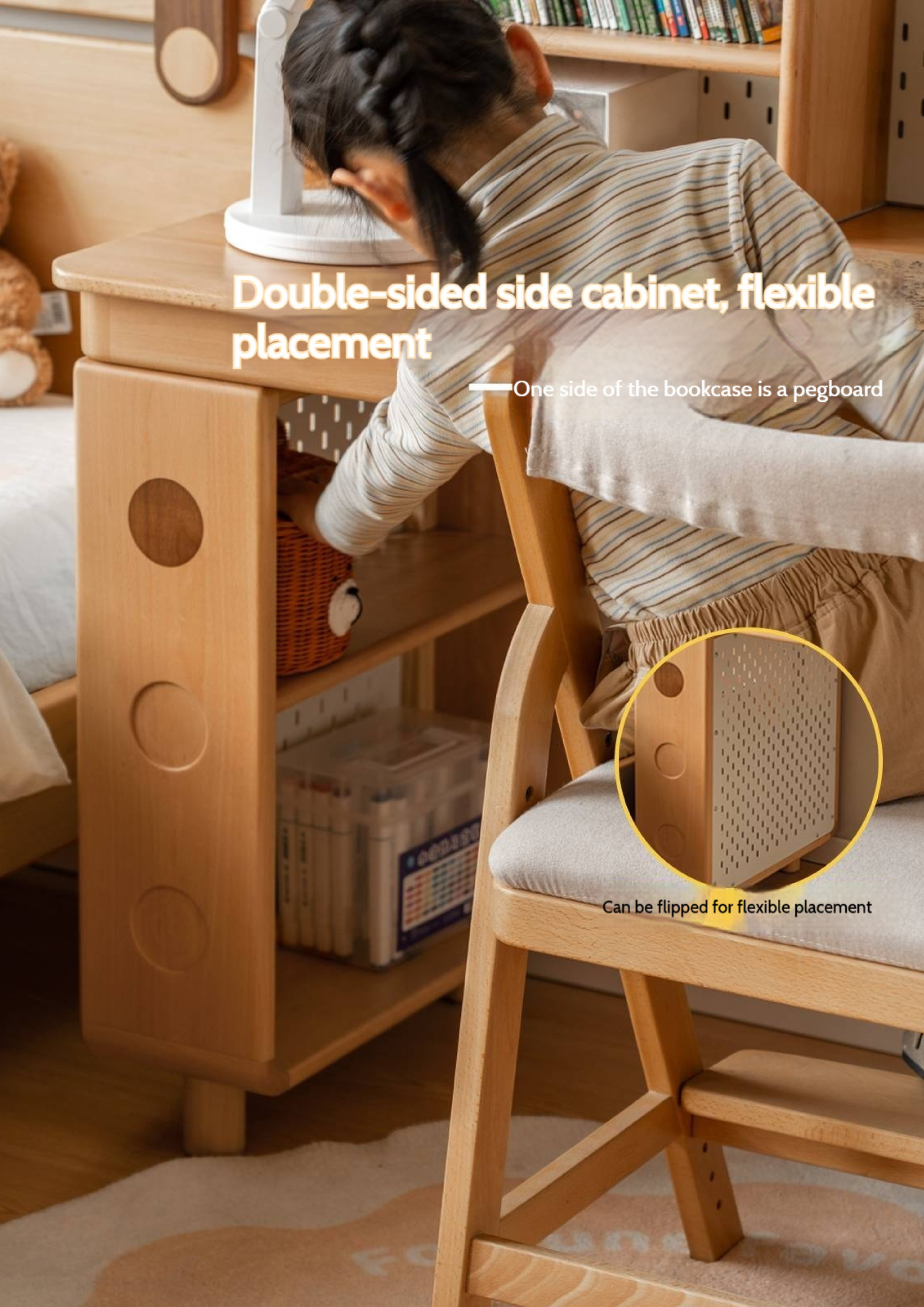 Beech Solid Wood Children's Learning Desk Bookshelf Integrated