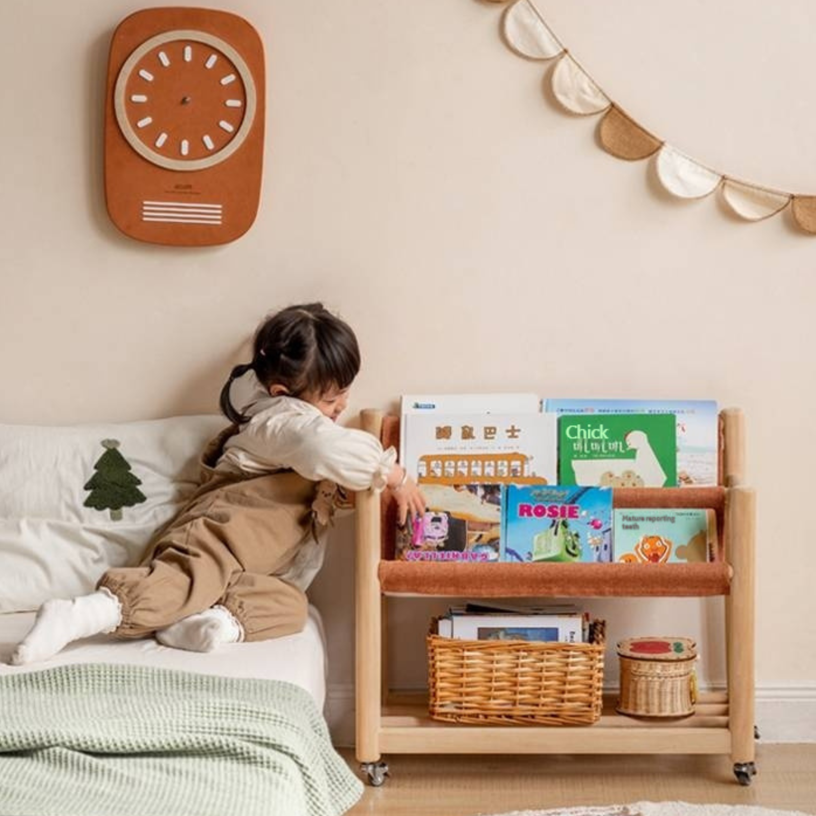 Poplar Solid Wood Movable Children's Bookshelf