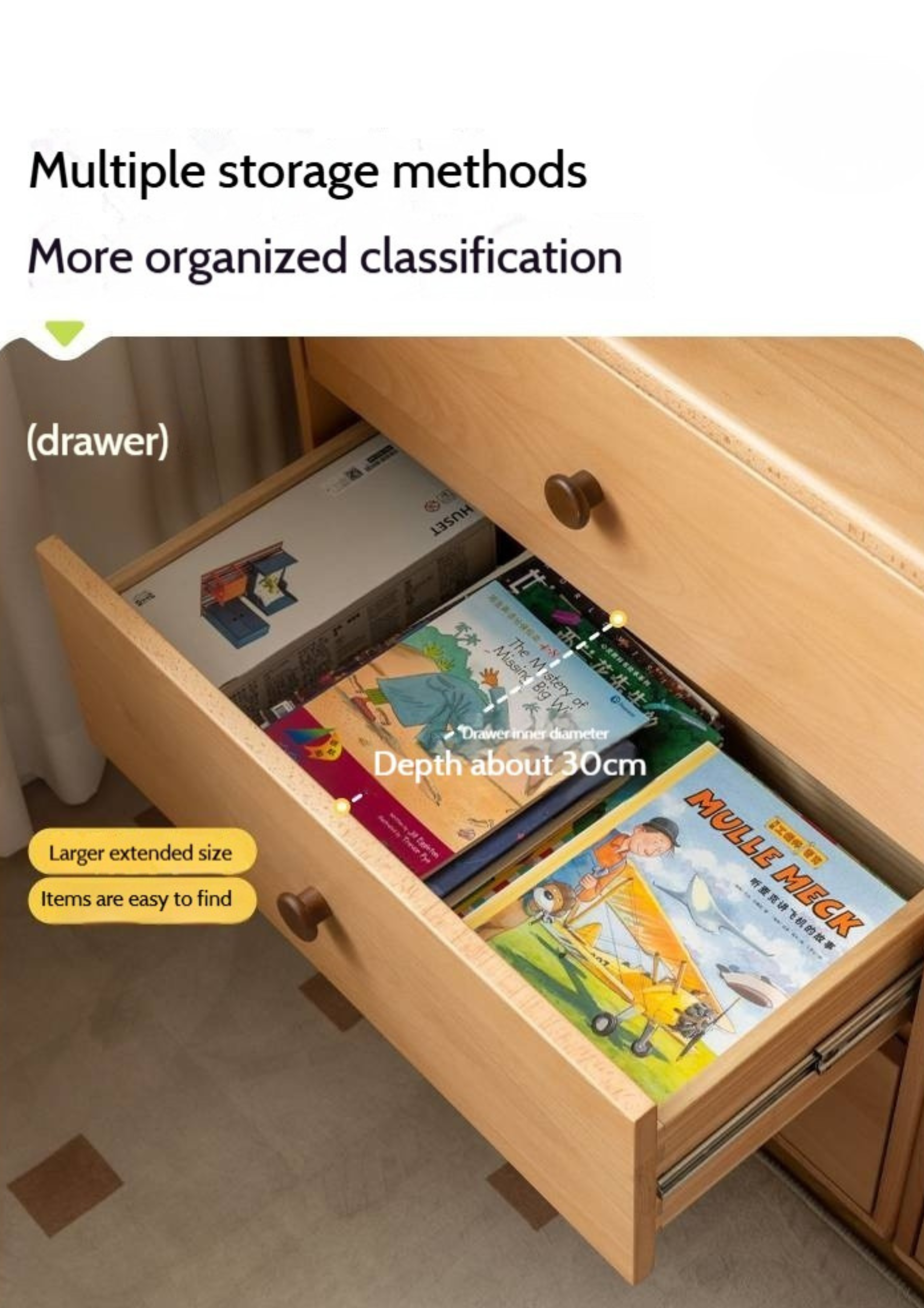 Solid Rubber Wood, Beech Solid Wood Nordic Style Children's Chest of Drawers
