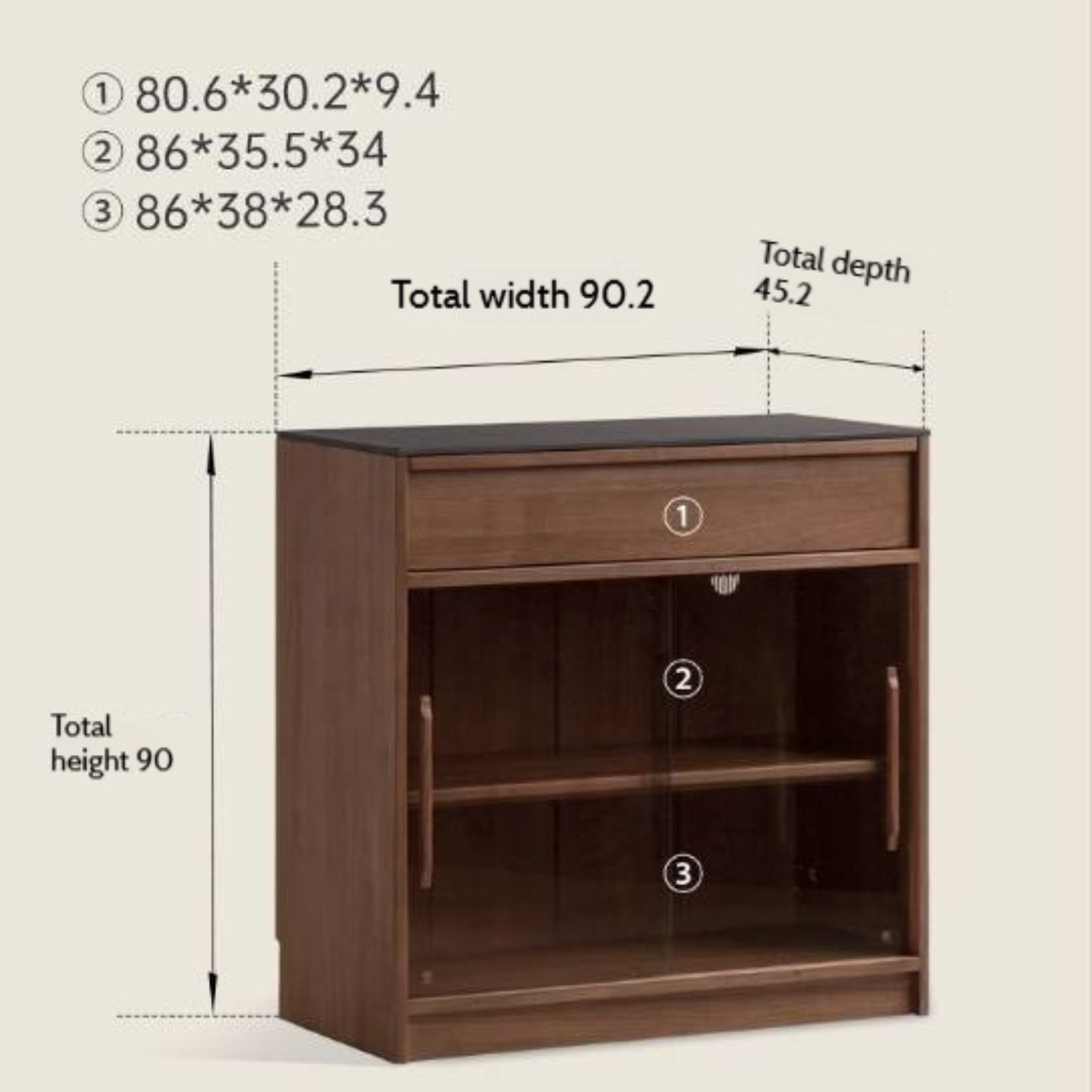 Black Walnut, Ash Solid Wood Light Luxury Style Rock Board Sideboard