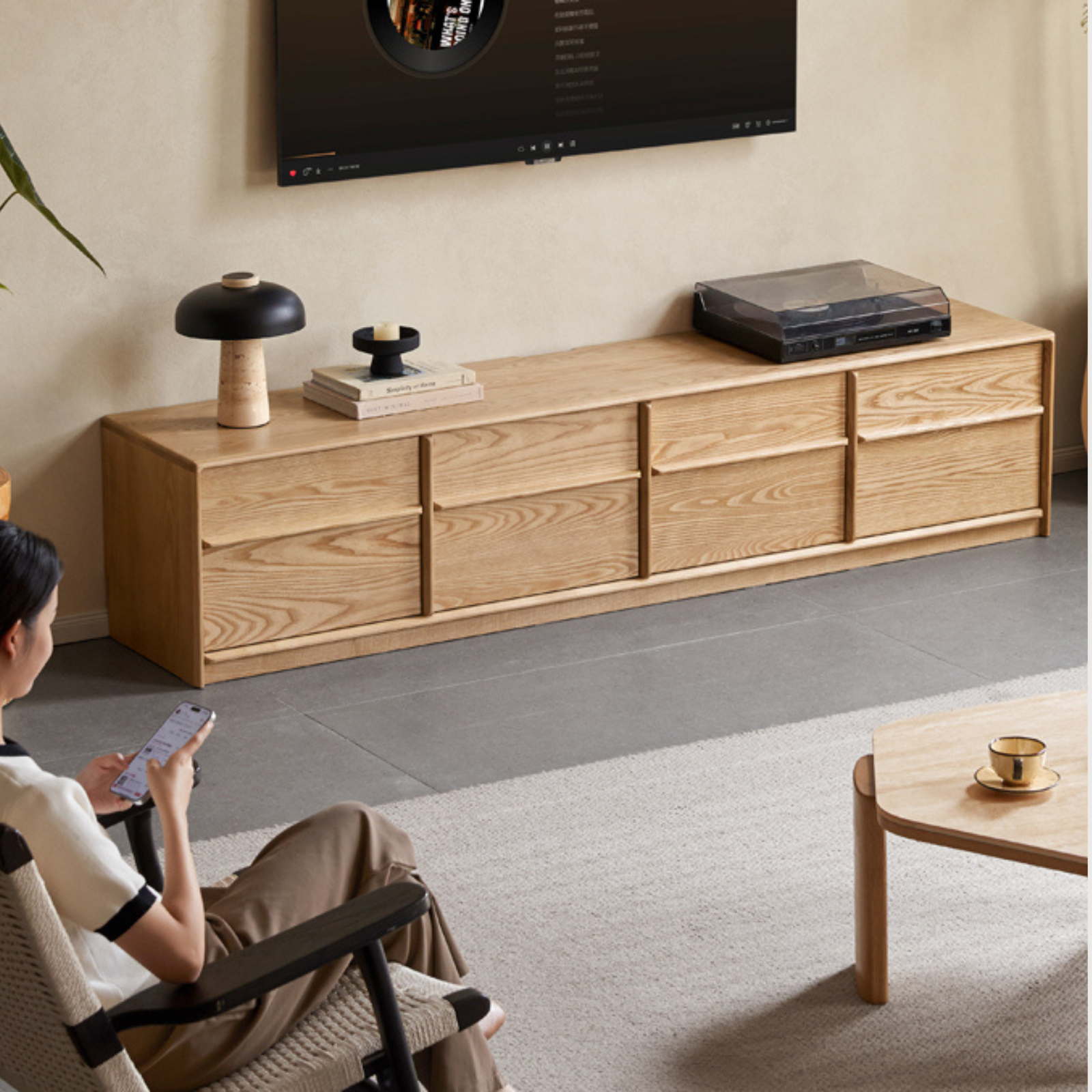 Ash Solid Wood Wabi-Sabi Style TV Cabinet