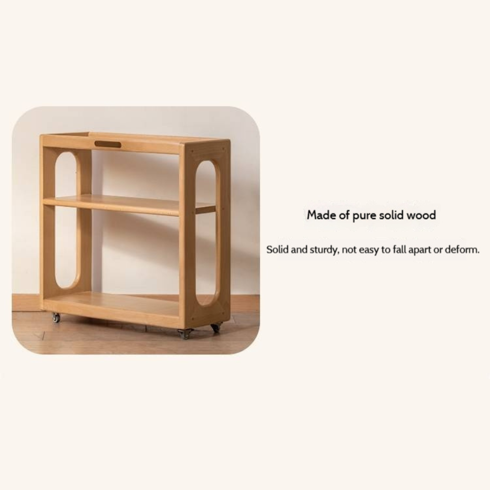 Beech Solid Wood Movable Children's Montessori Under-Table Bookshelf with Wheels