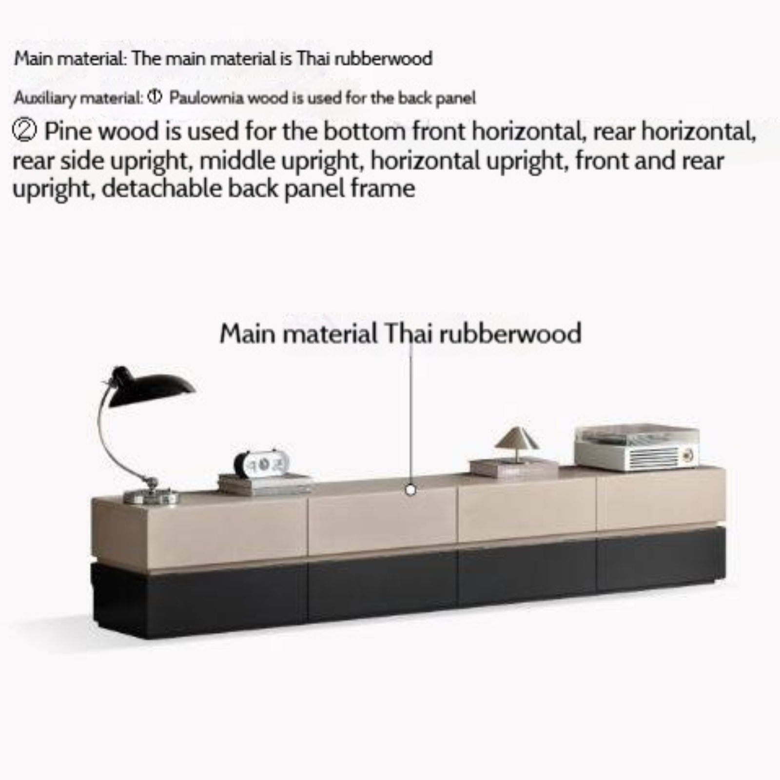 Solid Rubberwood Italian Light Luxury TV Cabinet
