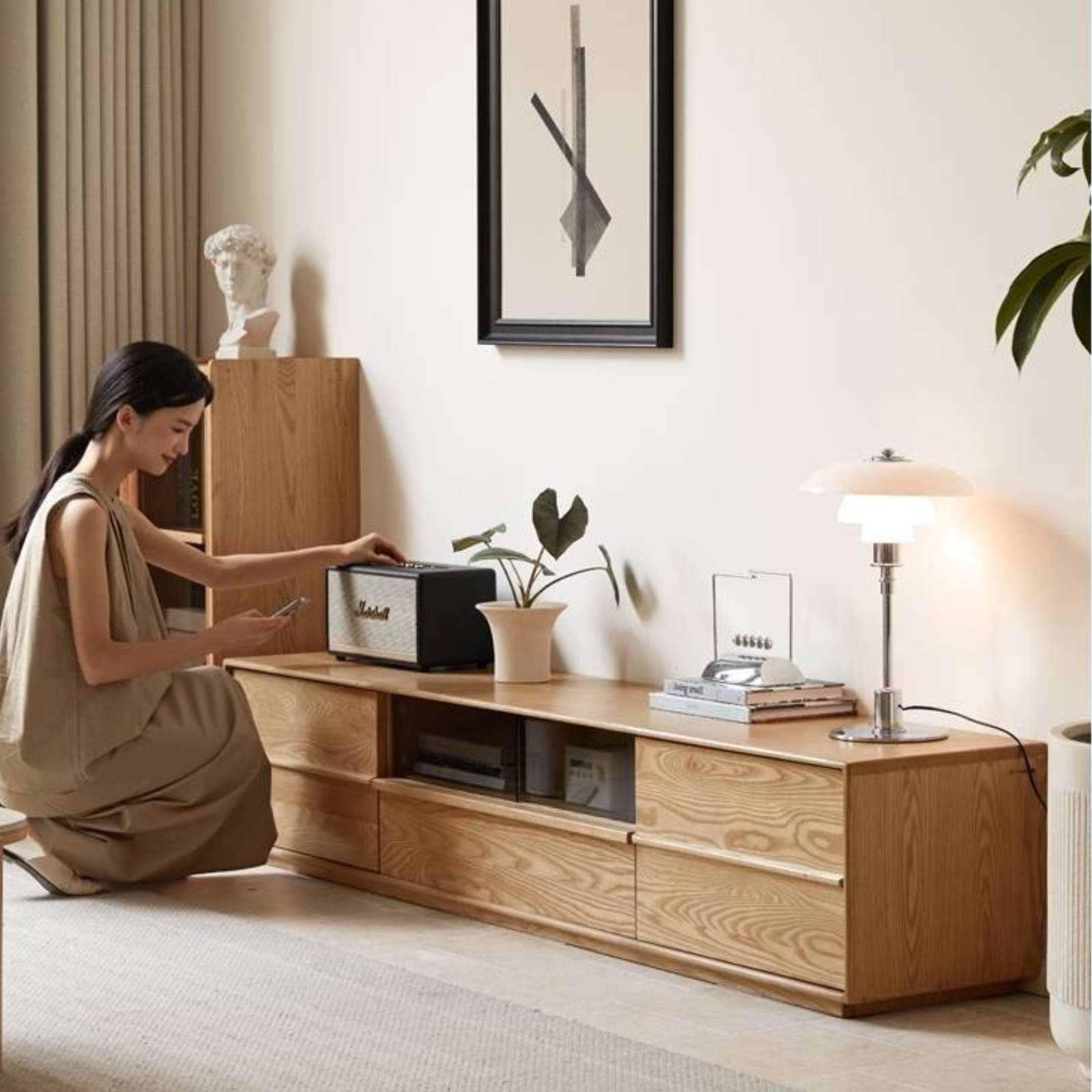 Ash Solid Wood Wabi-Sabi Style TV Cabinet