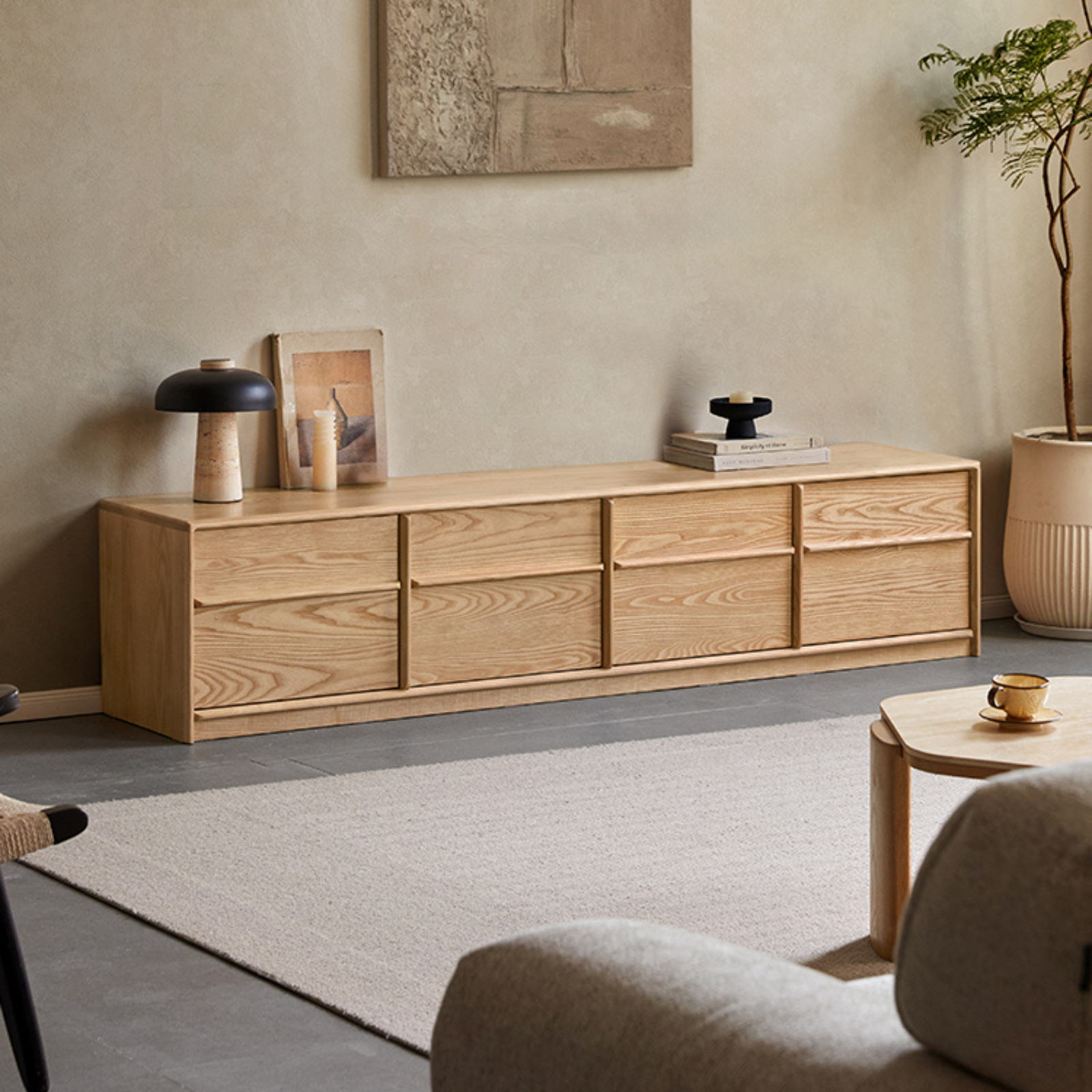 Ash Solid Wood Wabi-Sabi Style TV Cabinet